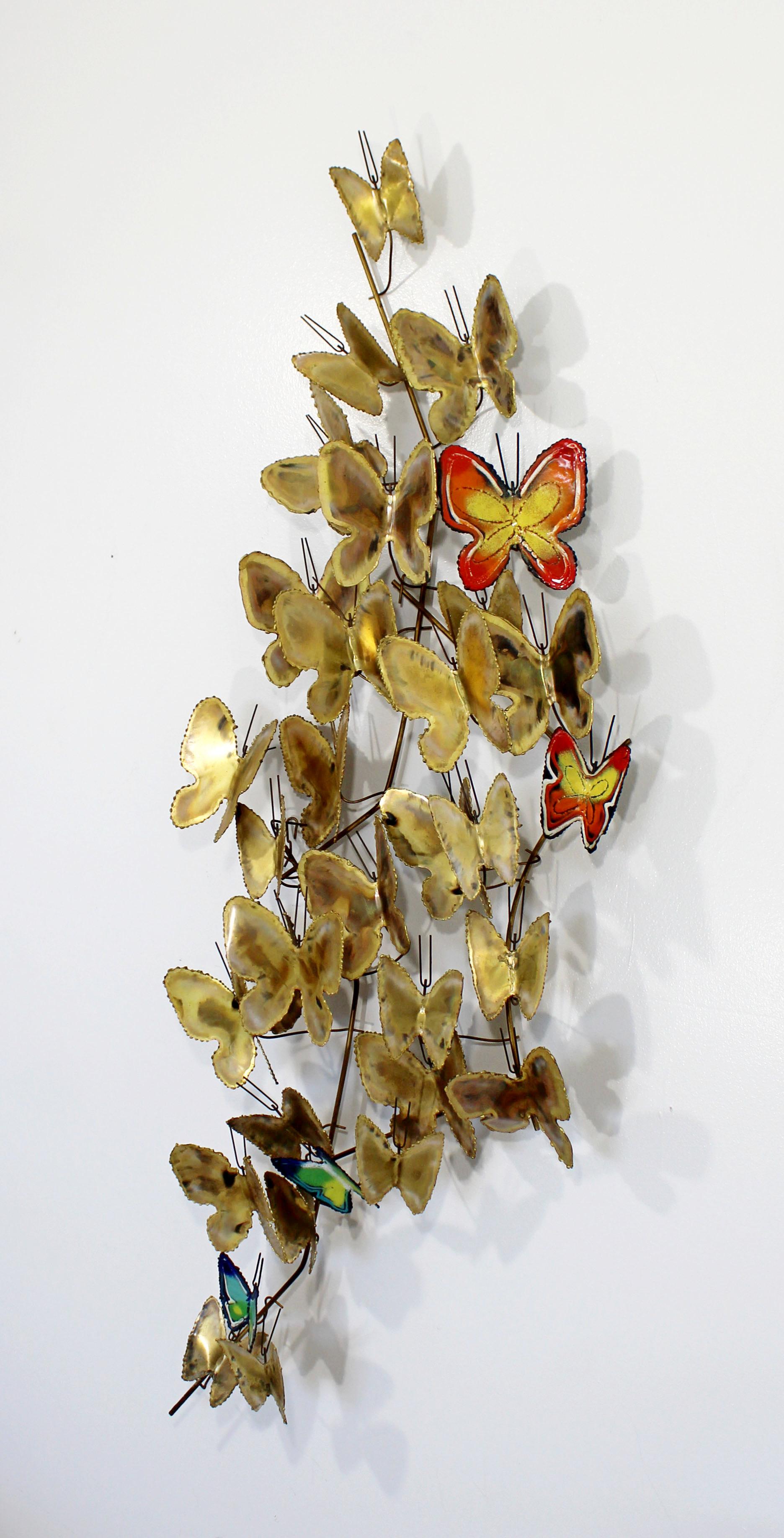 American Mid-Century Modern Jere Enameled Brass Butterfly Wall Sculpture Signed, 1960s