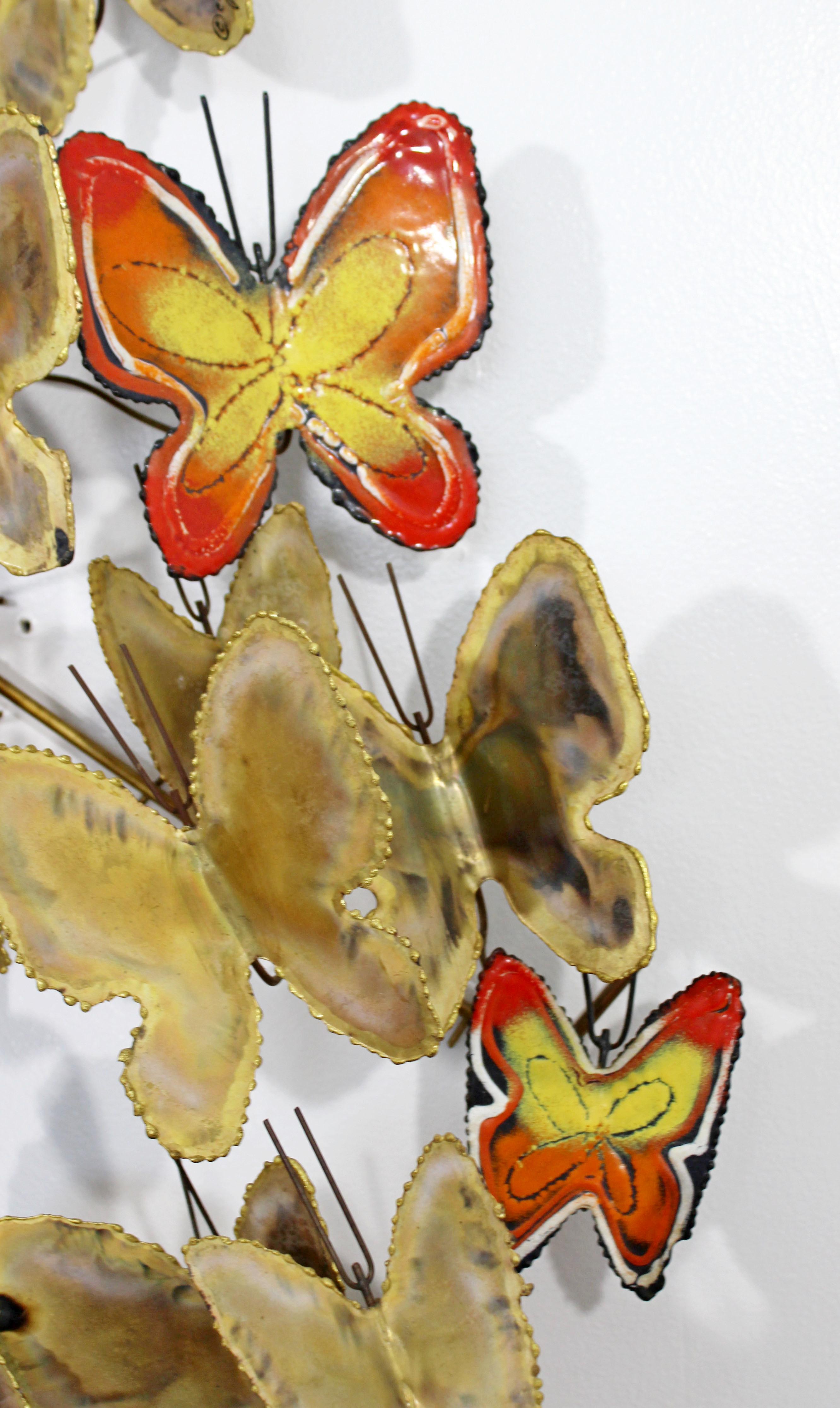 Mid-Century Modern Jere Enameled Brass Butterfly Wall Sculpture Signed, 1960s In Good Condition In Keego Harbor, MI