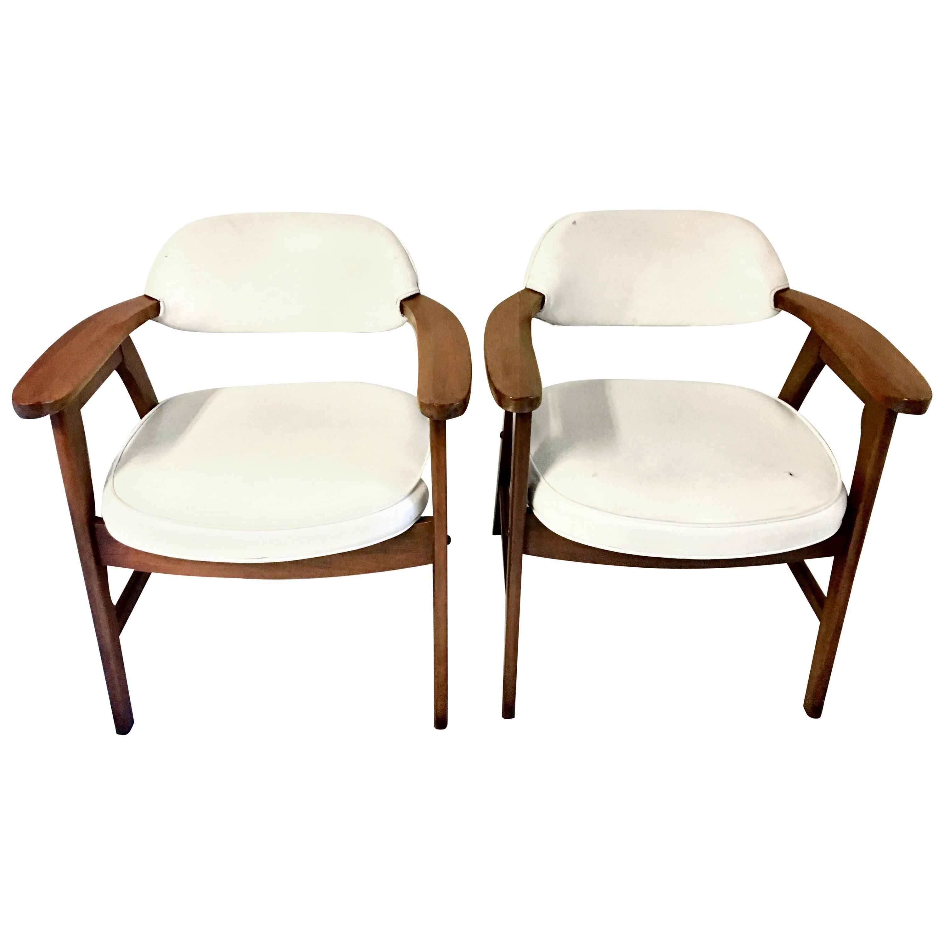 Mid-Century Modern Jerry Johnson Style Upholstered Armchairs, Pair of Two For Sale