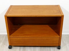 Mid Century Modern Jesper Danish Teak Wood Rolling Bar Serving Cart w Drawer 60s