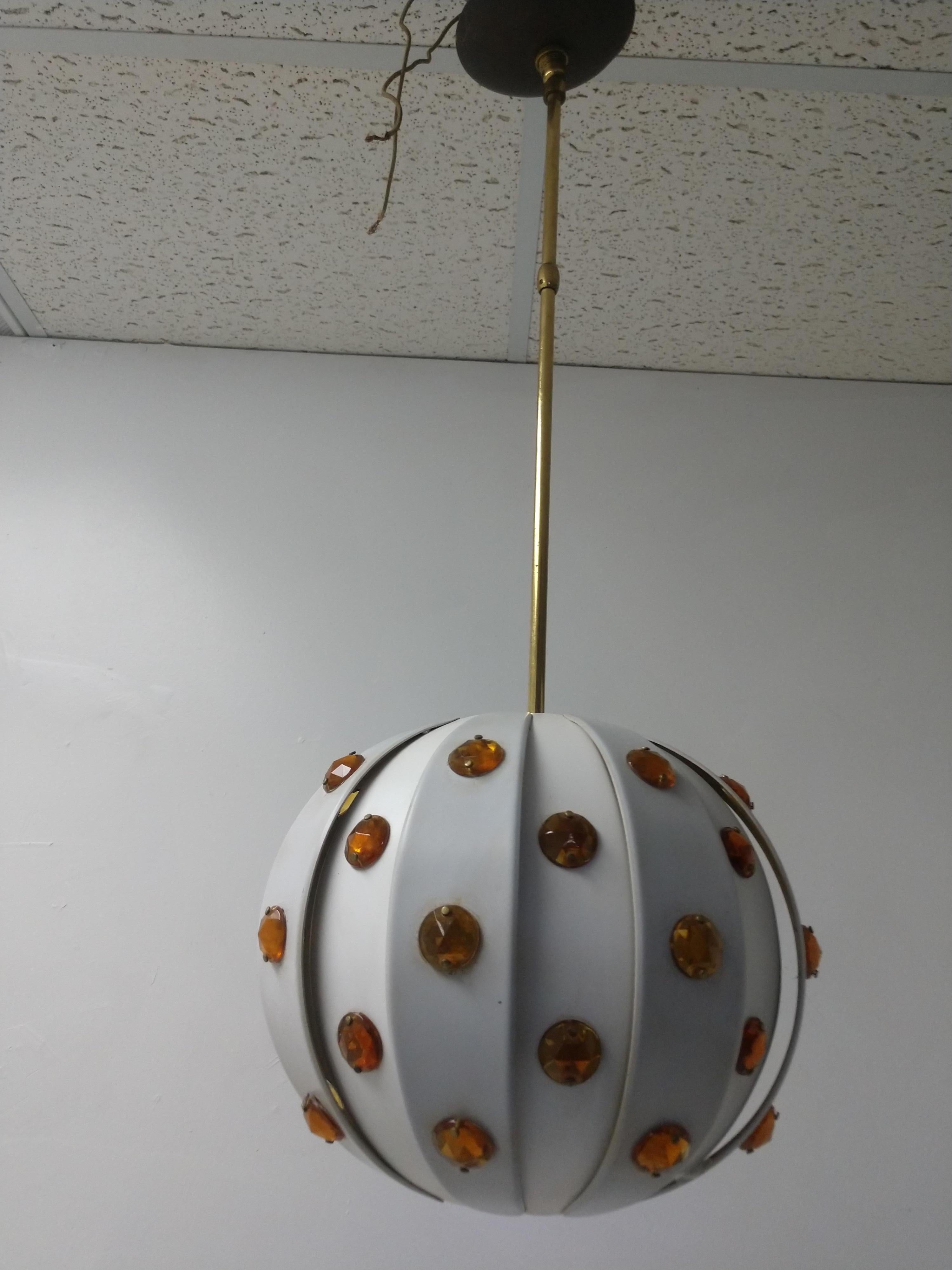 Mid-Century Modern Jeweled Pendant Lamp Chandelier In Good Condition For Sale In Port Jervis, NY