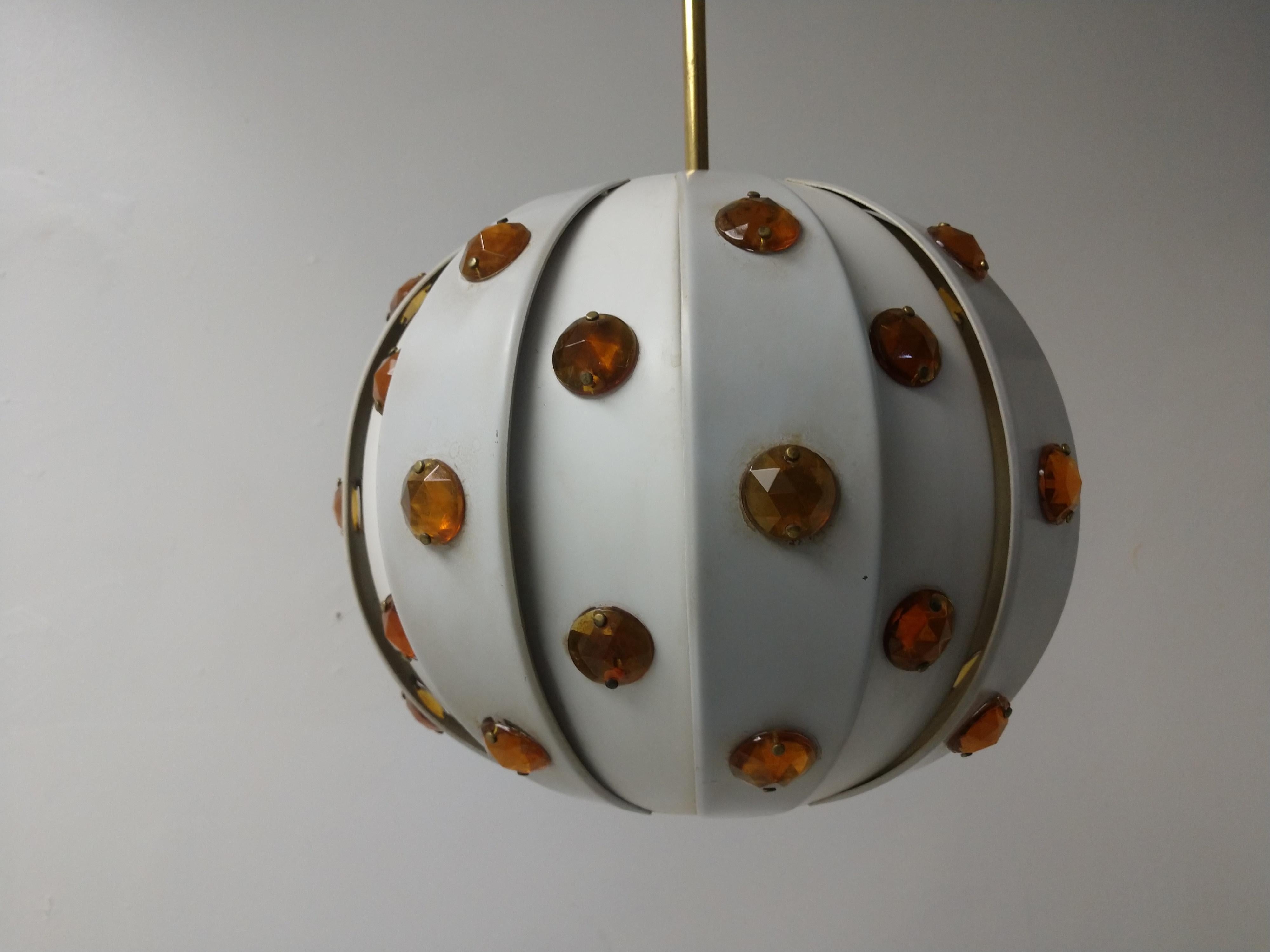 Mid-20th Century Mid-Century Modern Jeweled Pendant Lamp Chandelier For Sale