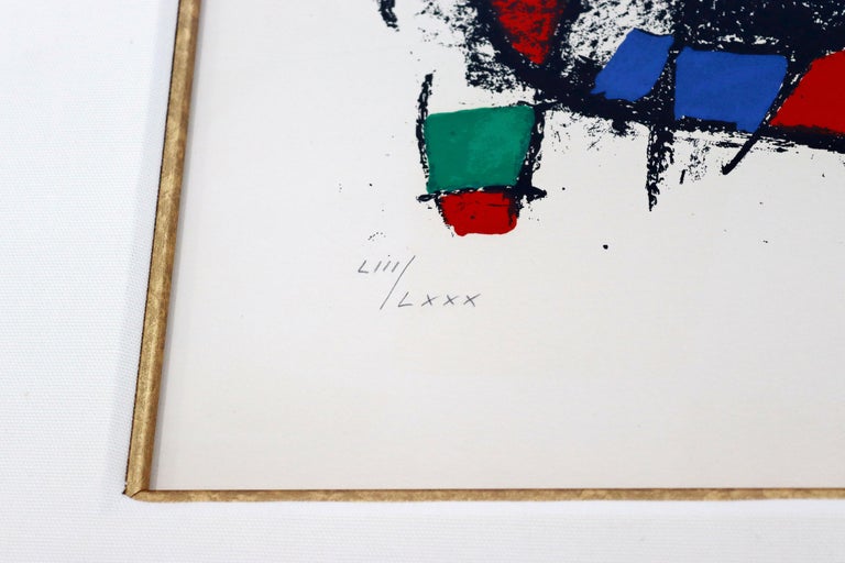 Paper Mid-Century Modern Joan Miro Framed Pencil Signed Lithograph in Colors 53/80 For Sale