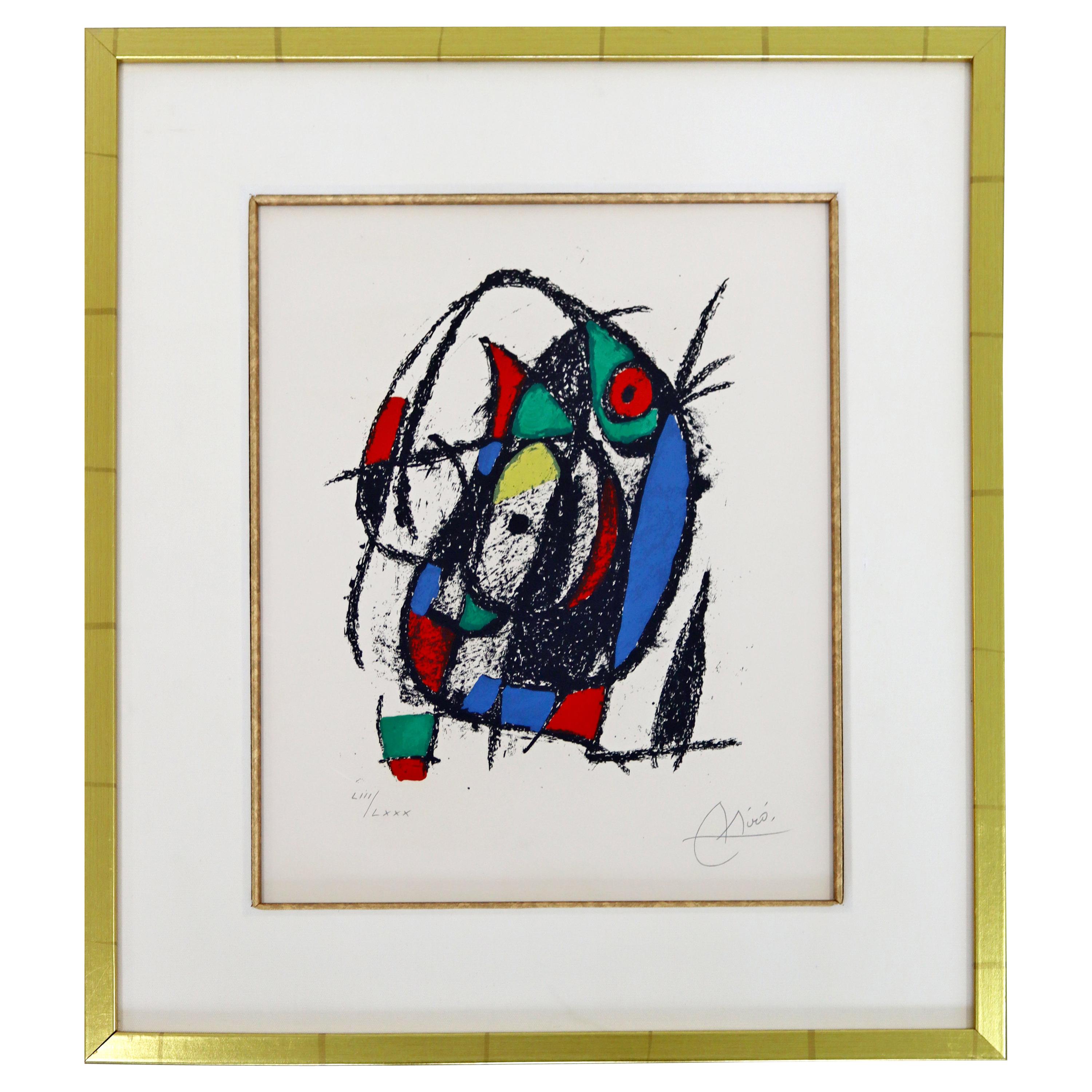 Mid-Century Modern Joan Miro Framed Pencil Signed Lithograph in Colors 53/80