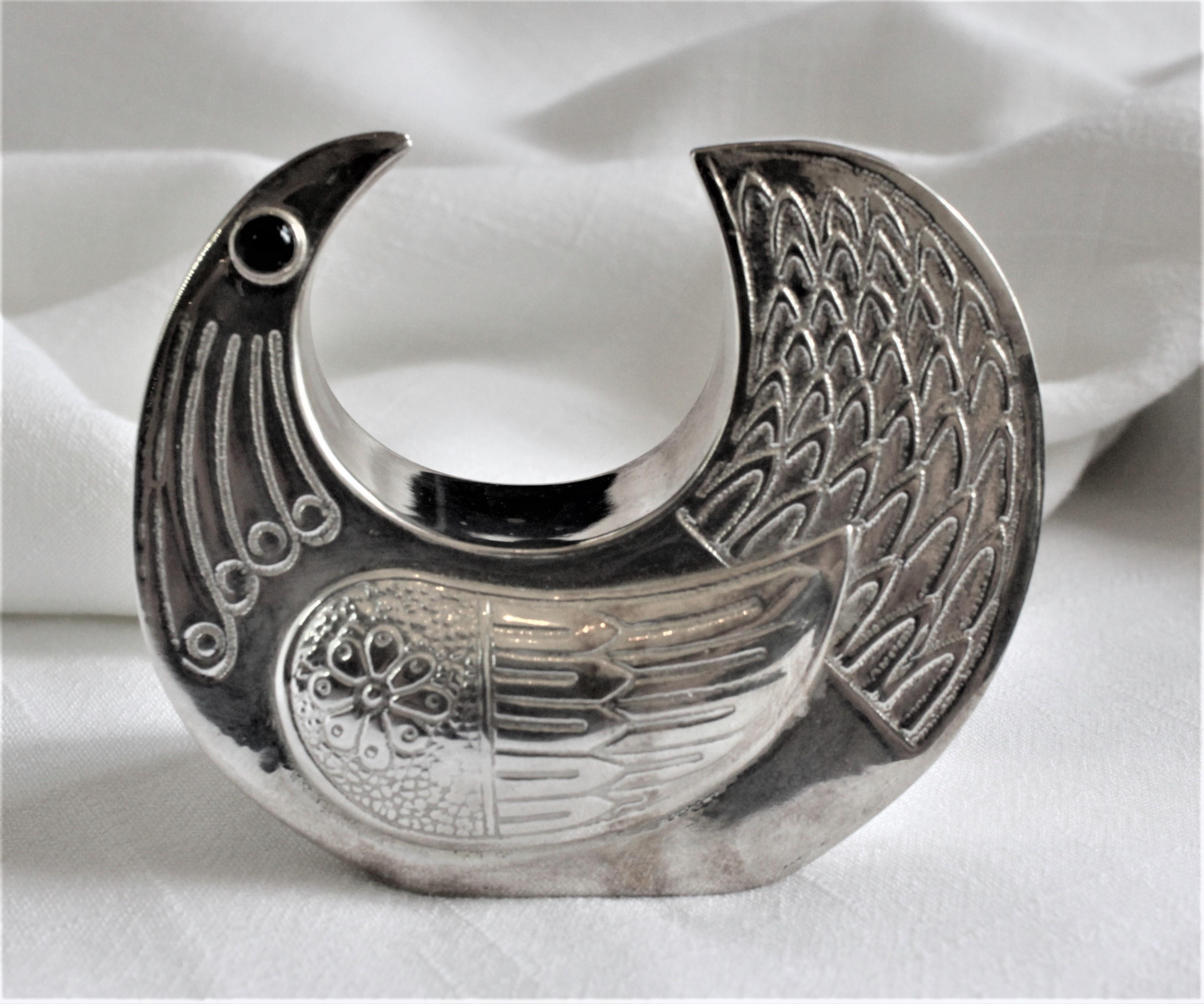Hand-Crafted Mid-Century Modern Joaquin Taller Sterling Silver Figural Bird Sculpture For Sale