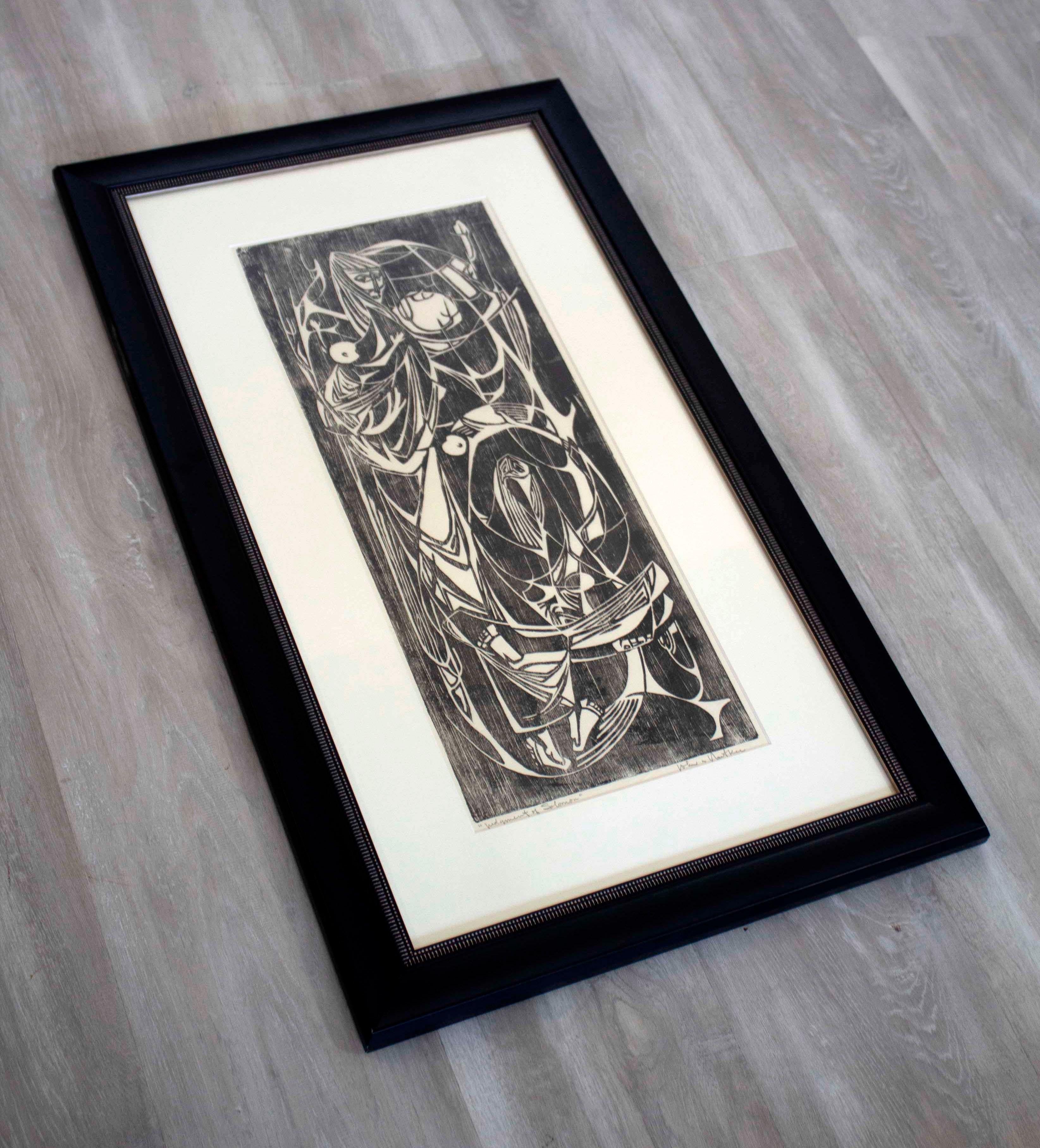 For your consideration is an artful, signed woodcut, titled 