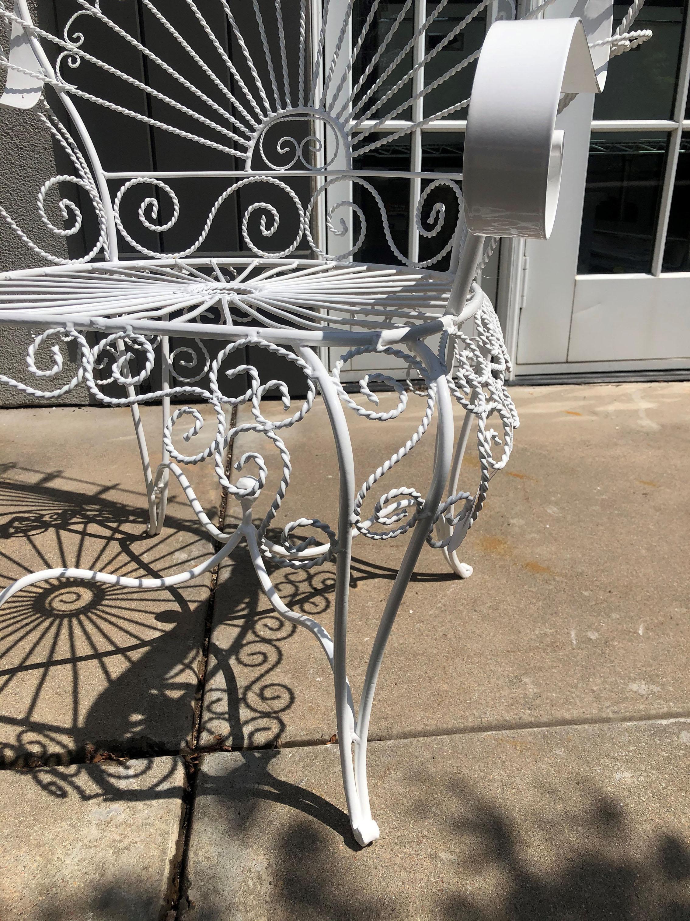 Wrought Iron Mid-Century Modern John Salterini White Peacock Chairs Set of Four