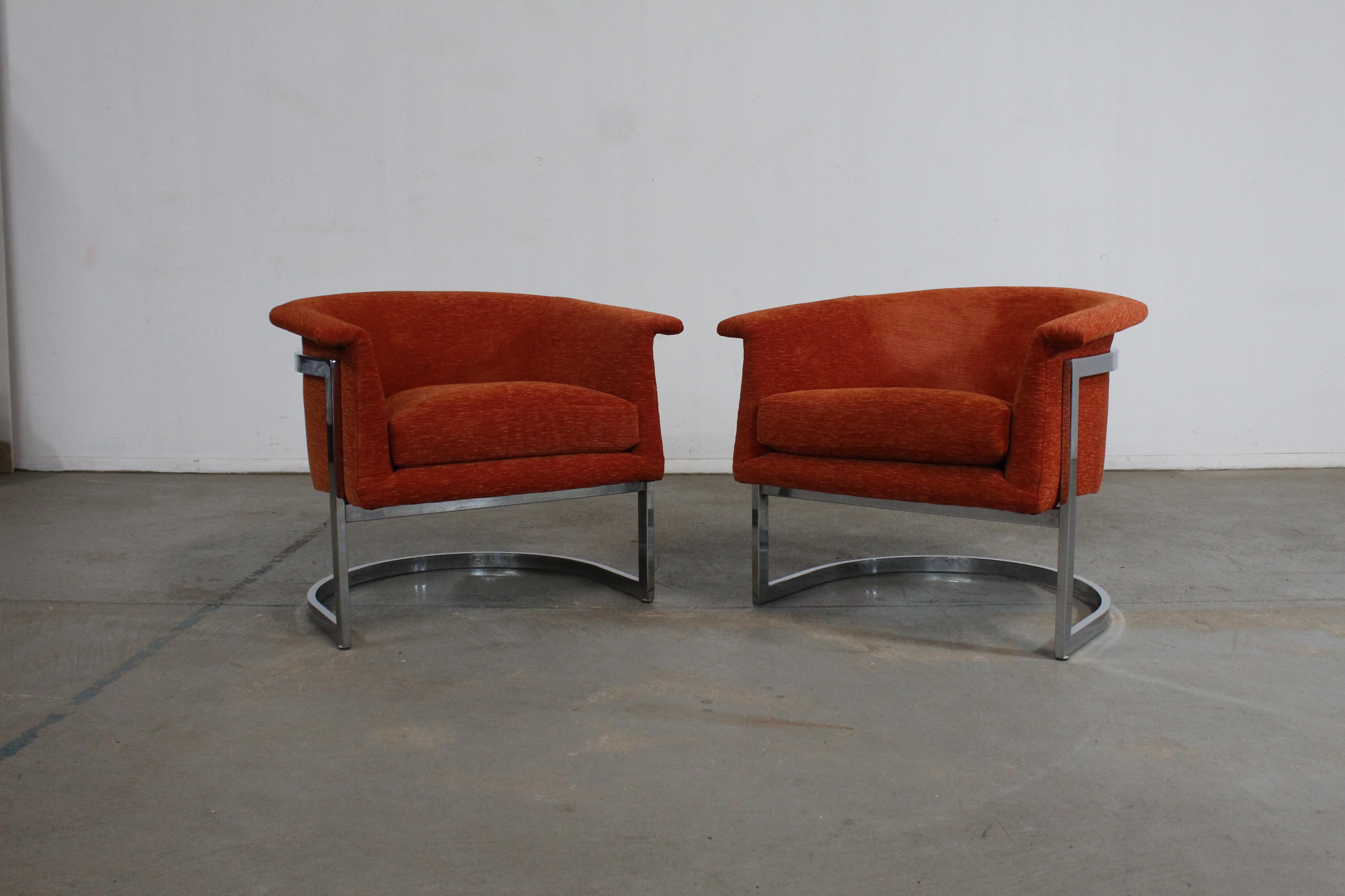 American Pair of Mid-Century Modern Craft Associates Chrome Barrel Back Club Chairs For Sale