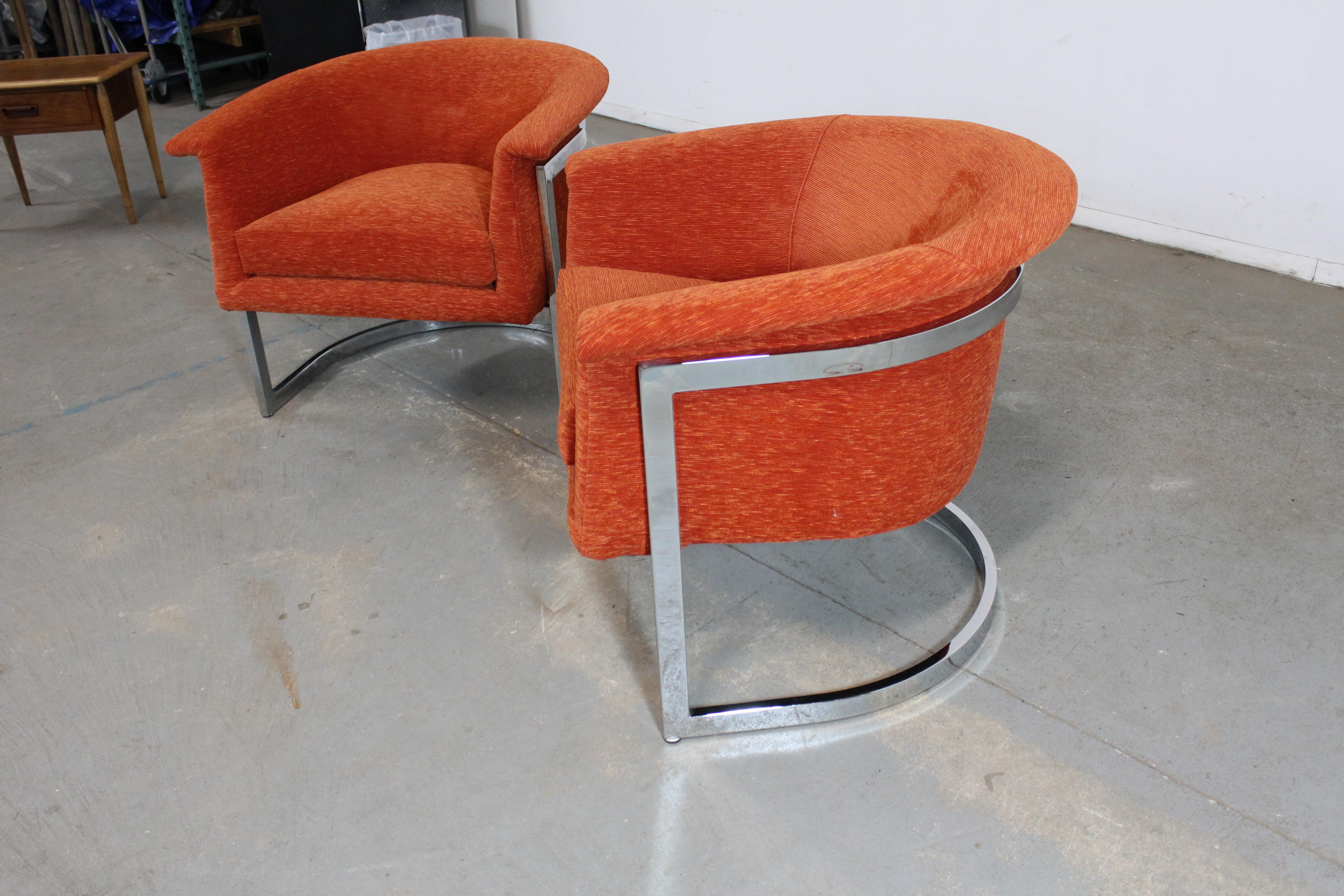 20th Century Pair of Mid-Century Modern Craft Associates Chrome Barrel Back Club Chairs For Sale