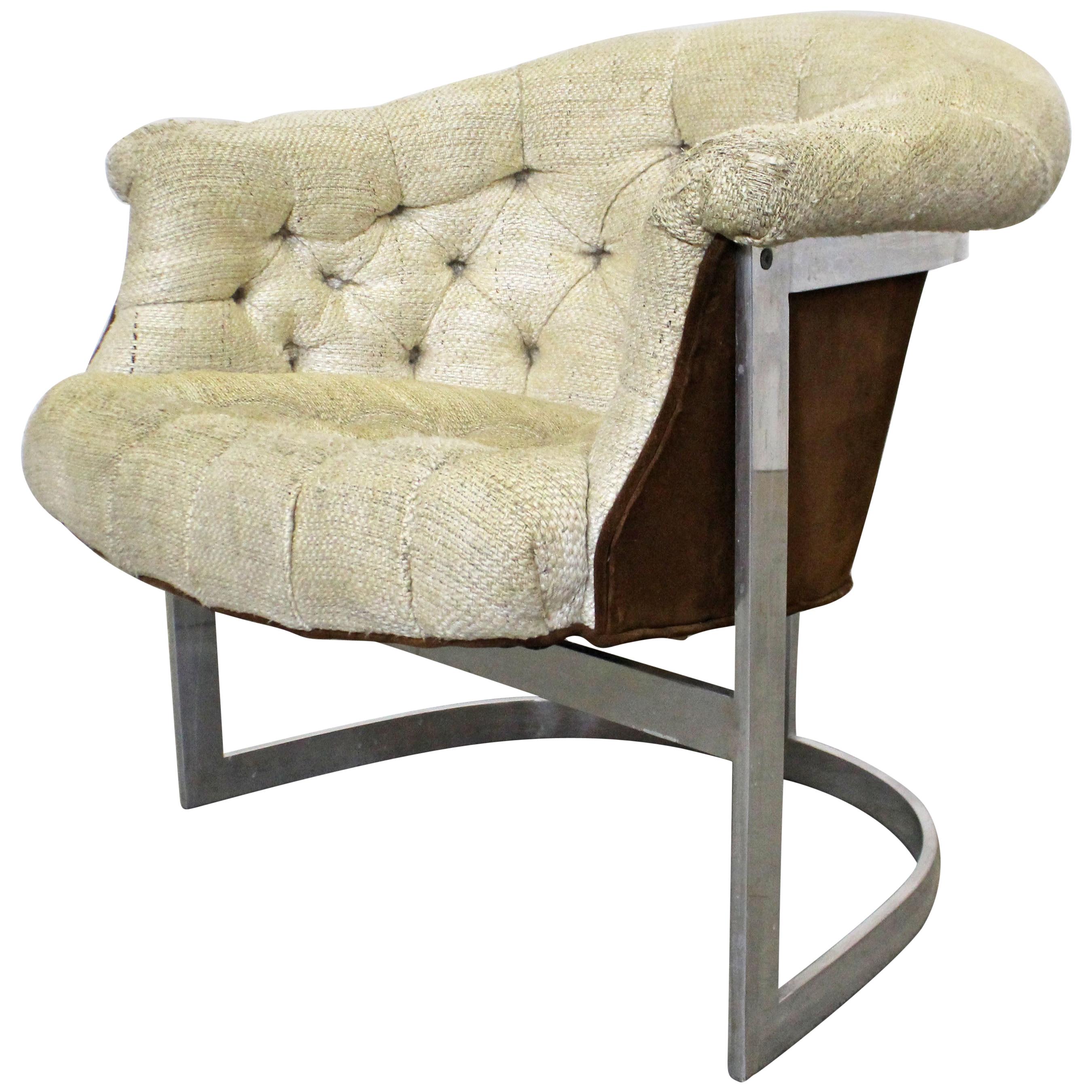 Mid-Century Modern John Stuart Tufted Steel Base Lounge Chair