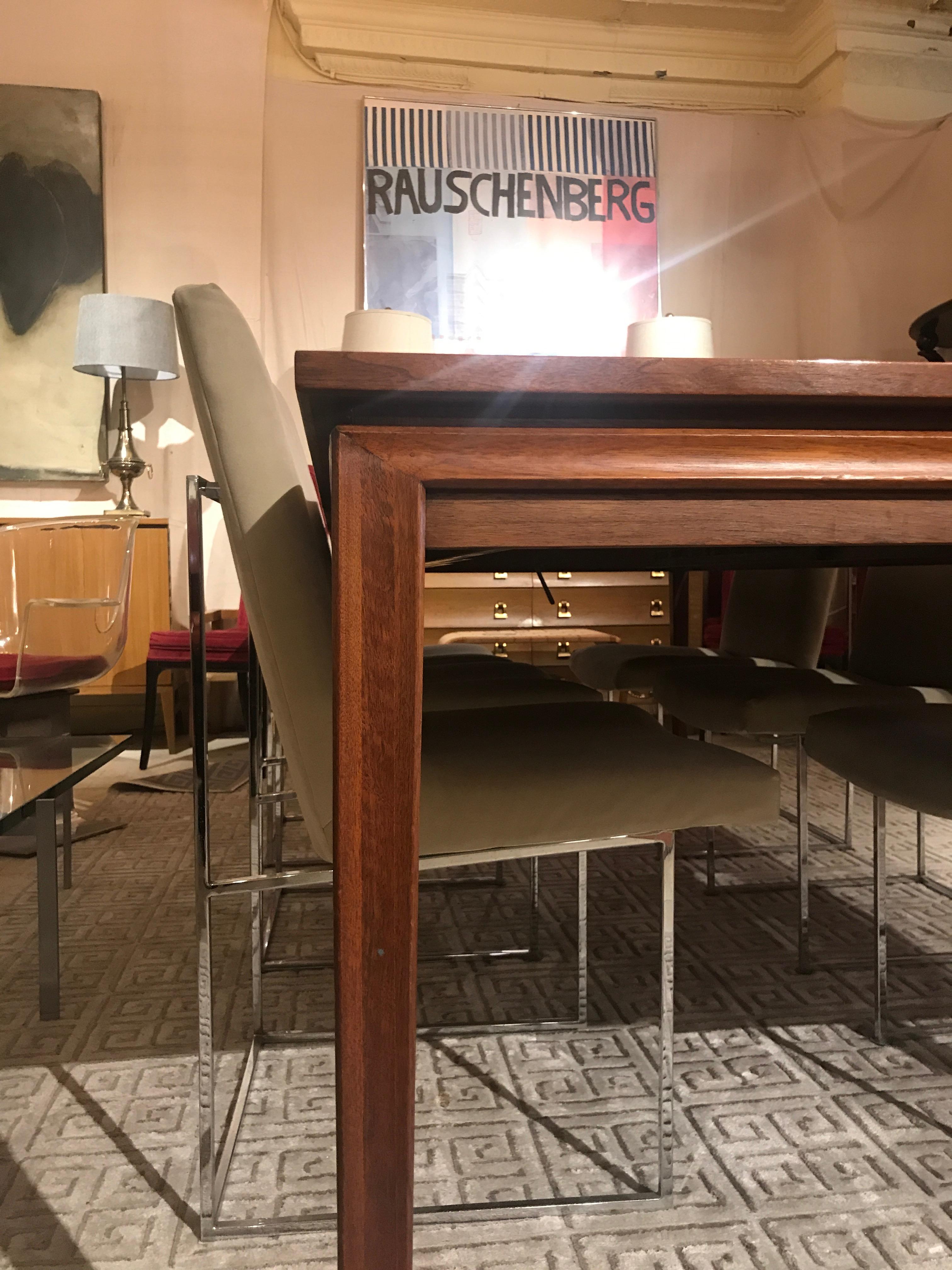 Mid-Century Modern John Stuart Walnut Extension Dining Table with 2 Leaves 1