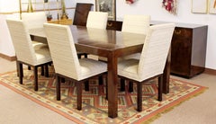 Mid-Century Modern John Widdicomb Burlwood Dining Table Chairs Credenza, 1950s