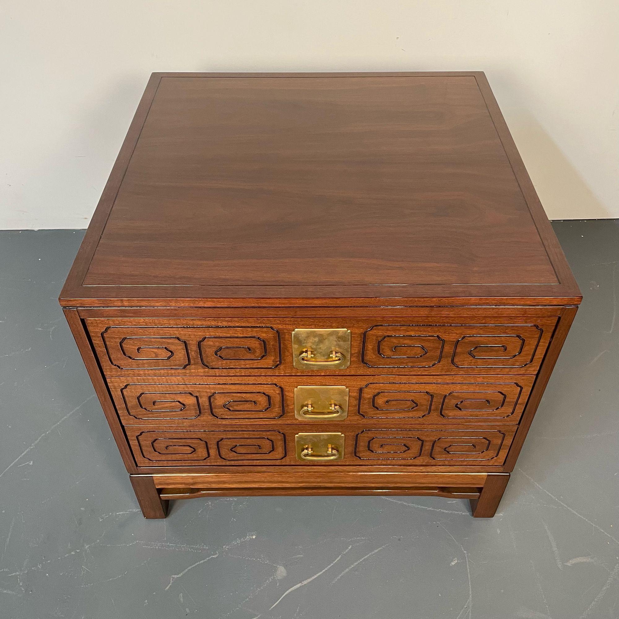 John Widdicomb, Mid-Century Modern, Nightstand, Walnut, Greek Key Motif, 1950s For Sale 1