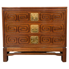 Retro John Widdicomb, Mid-Century Modern, Nightstand, Walnut, Greek Key Motif, 1950s