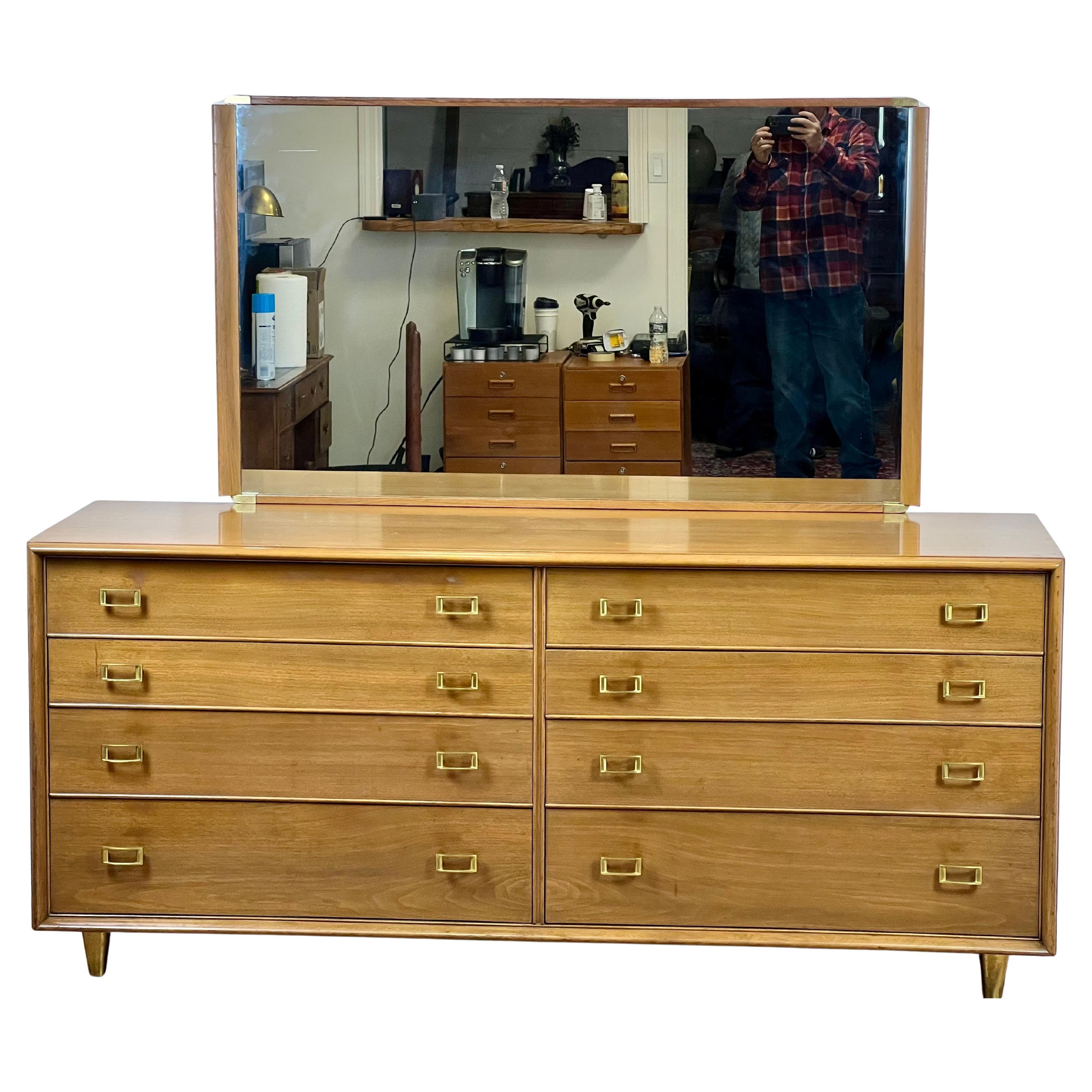 Mid-Century Modern Johnson Paul Frankl Eight Drawer Dresser with Mirror