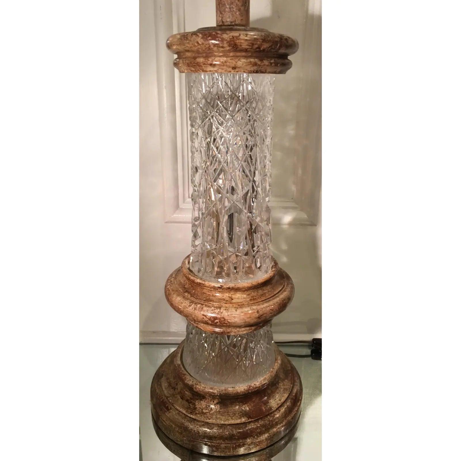 Rare vintage Josef Pravec Modernist cut austrian crystal table lamp.

Additional information:
Materials: crystal, giltwood.
Color: gold.
Brand: Lobmeyr.
Period: 1950s.
Styles: Art Deco, Mid-Century Modern.
Lamp Shade: not Included.
Item