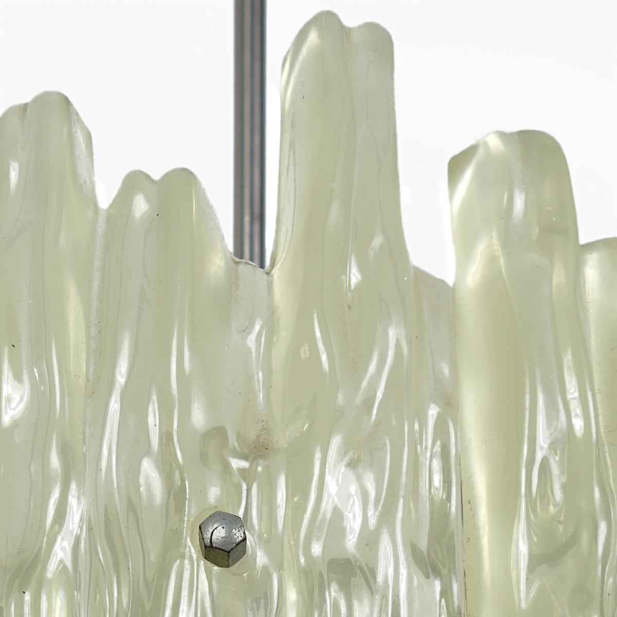 20th Century Mid-Century Modern J.T. Kalmar Frosted Glass Plexiglass Chandelier For Sale