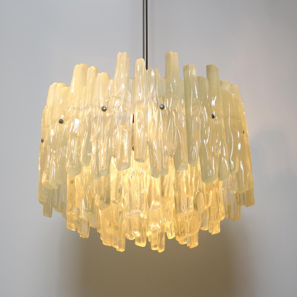 Mid-Century Modern J.T. Kalmar Frosted Glass Plexiglass Chandelier For Sale 2