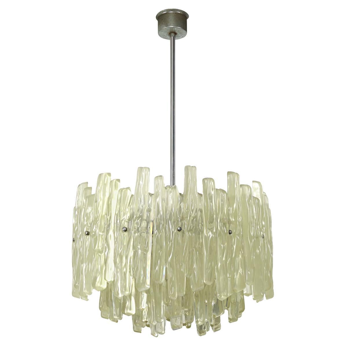 Mid-Century Modern J.T. Kalmar Frosted Glass Plexiglass Chandelier For Sale