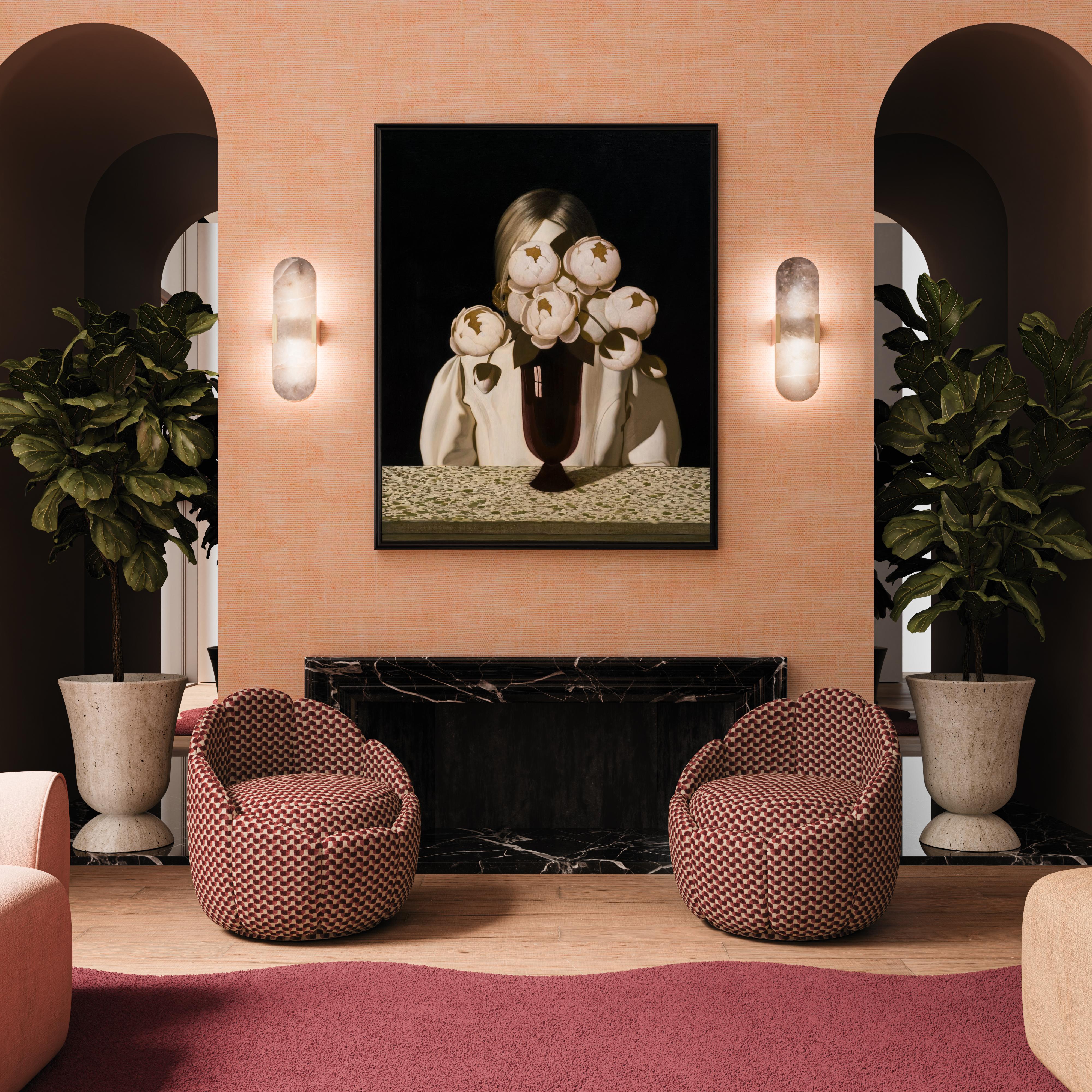 Sgabello Julie di metà secolo moderno in ottone con tessuto Kirkby in vendita 4