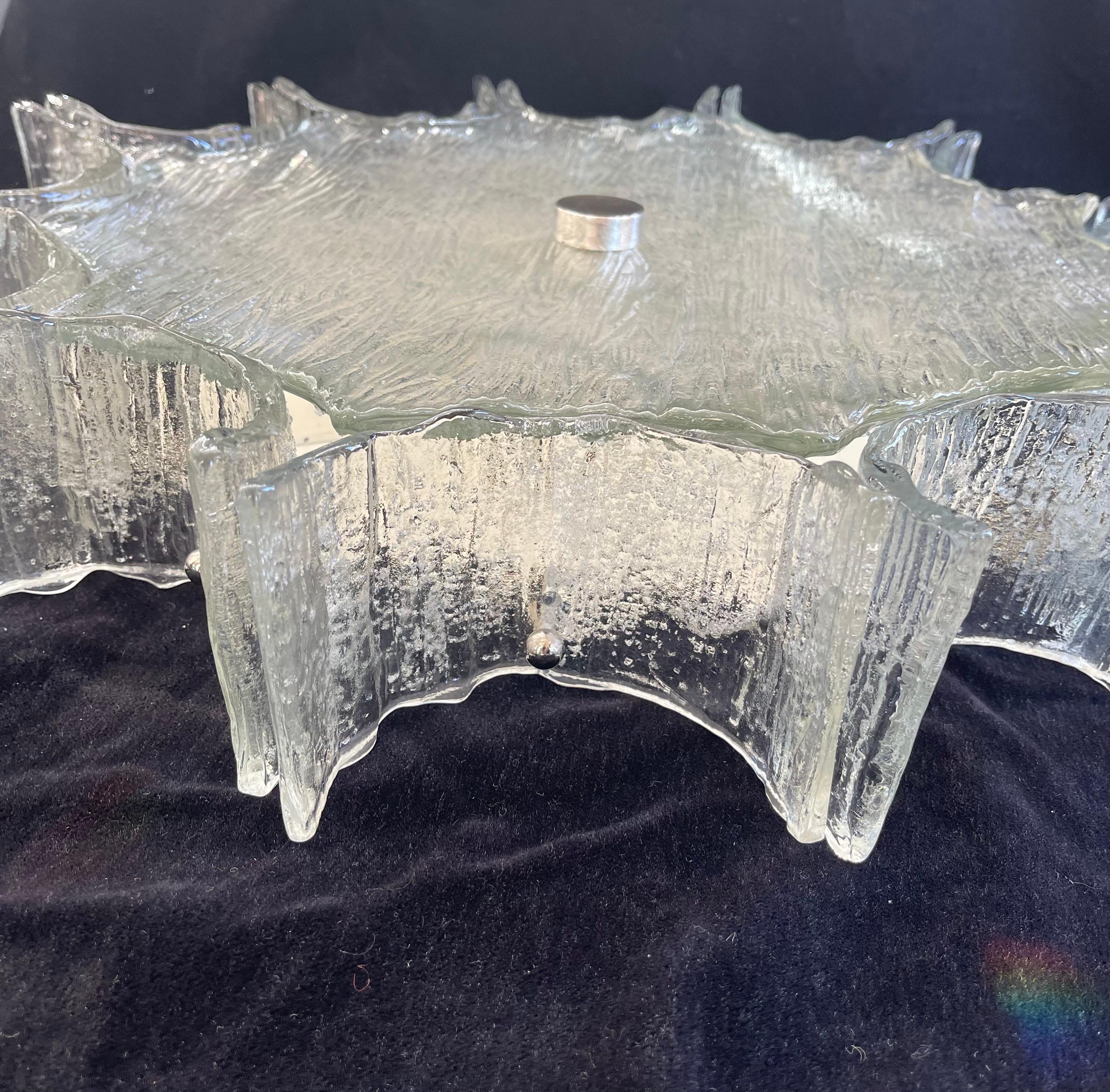 Verre d'art Luminaire à encastrer en verre d'art Murano courbé et étoilé Kaiser Mid-Century Modern en vente