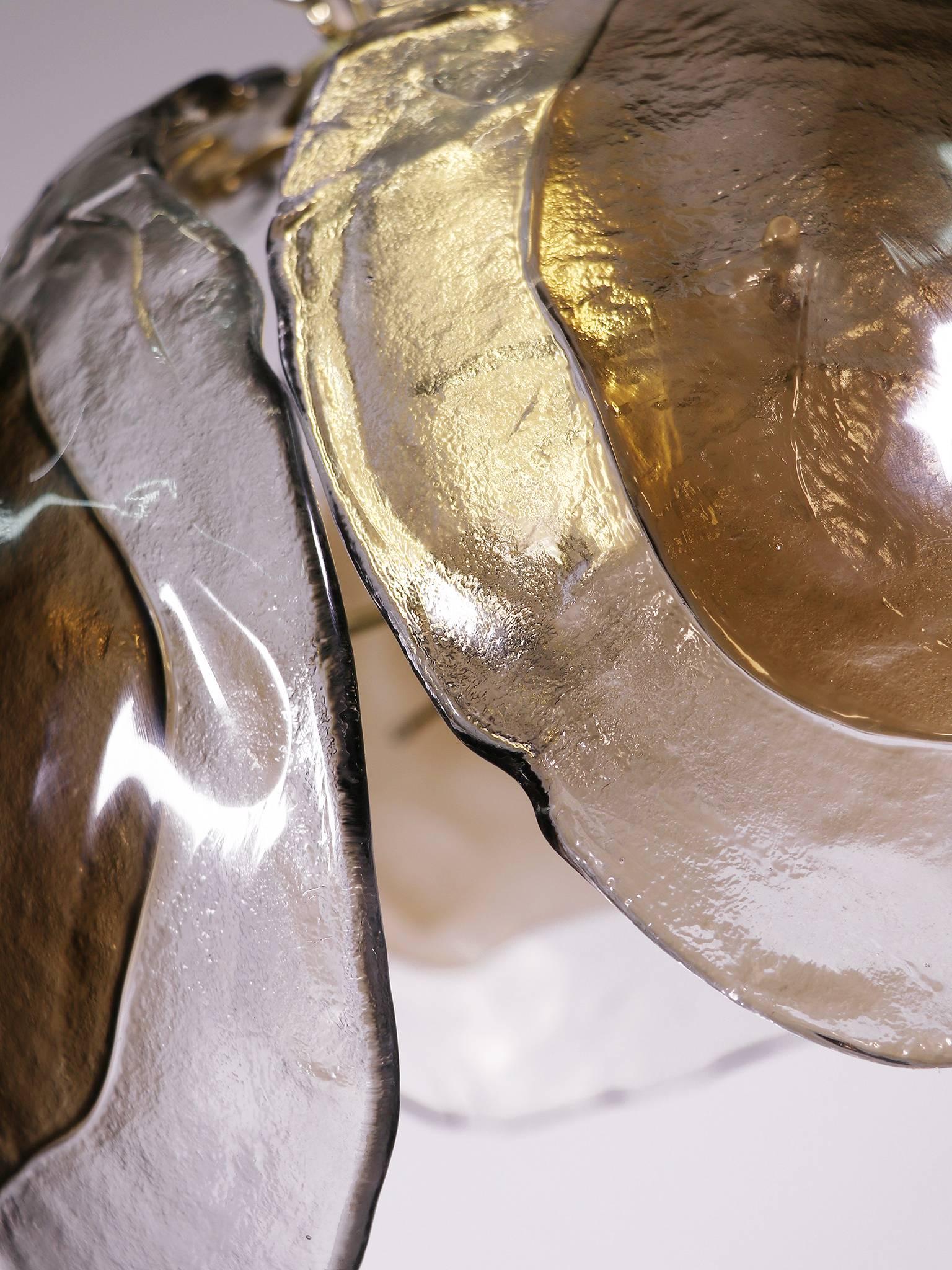 Mid-Century Modern Kaiser Chandelier Amber Mazzega Murano Glass & Gilt-Brass 3