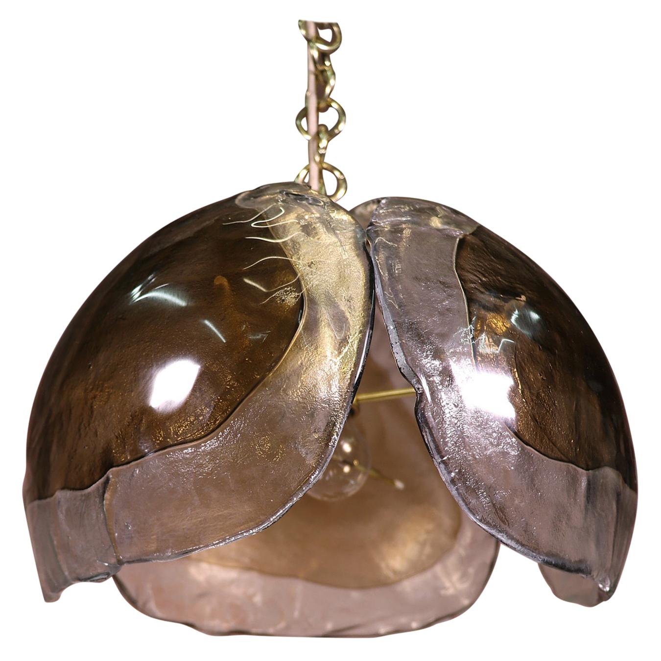 Mid-Century Modern Kaiser Chandelier Amber Mazzega Murano Glass & Gilt-Brass