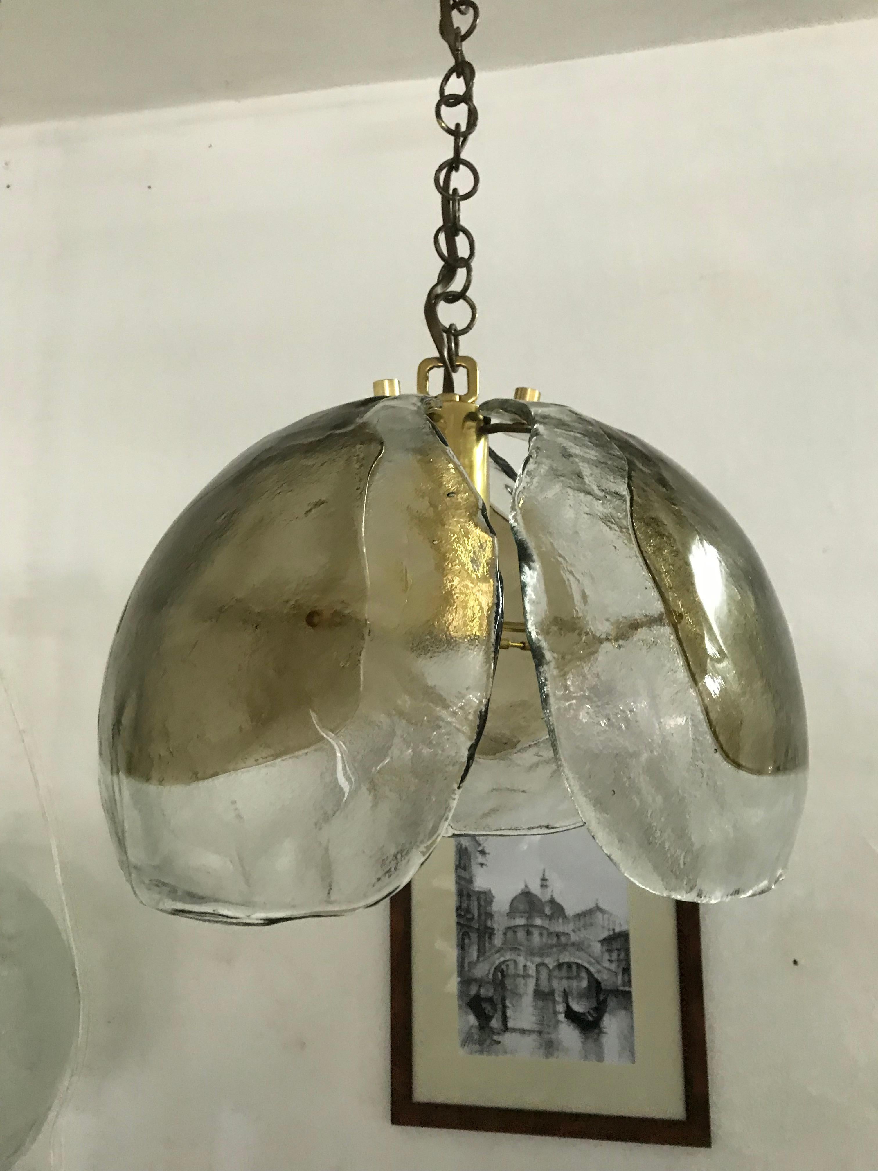 Fatto a mano Lampadario di metà secolo moderno Kaiser Leuchten con vetro Mazzega, circa 1970 in vendita