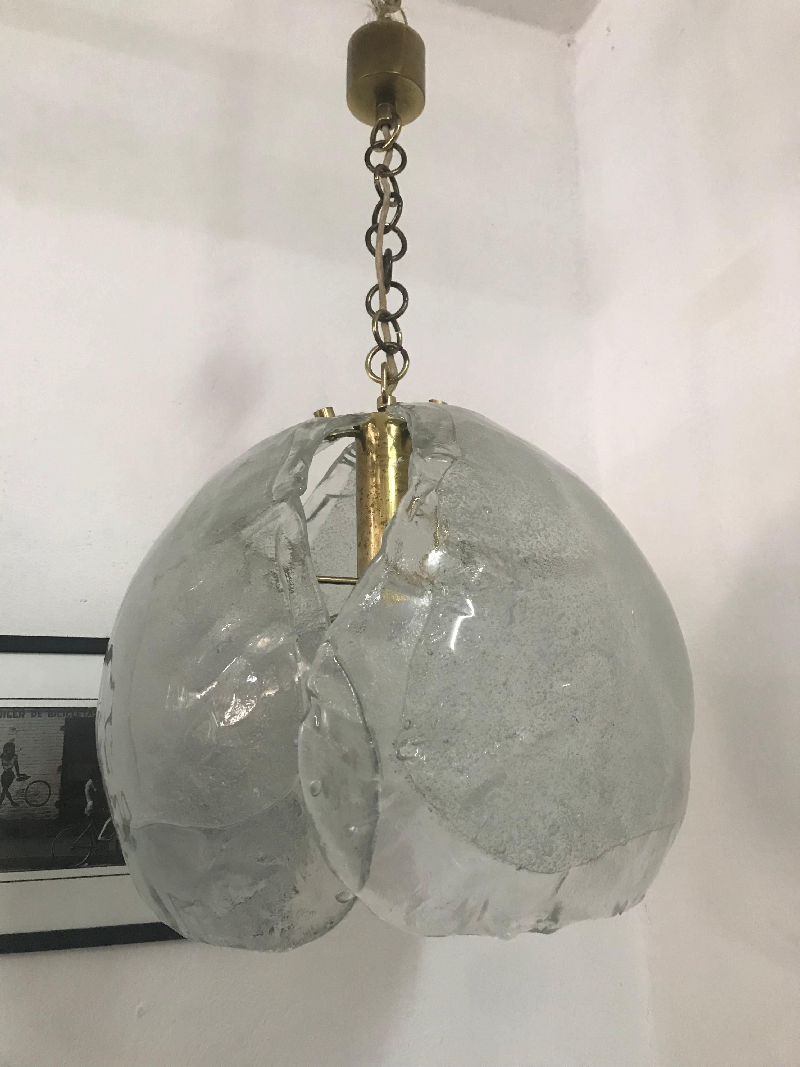 Mid-Century moderno Lampadario moderno di metà secolo Kaiser Leuchten con vetro Mazzega in vendita