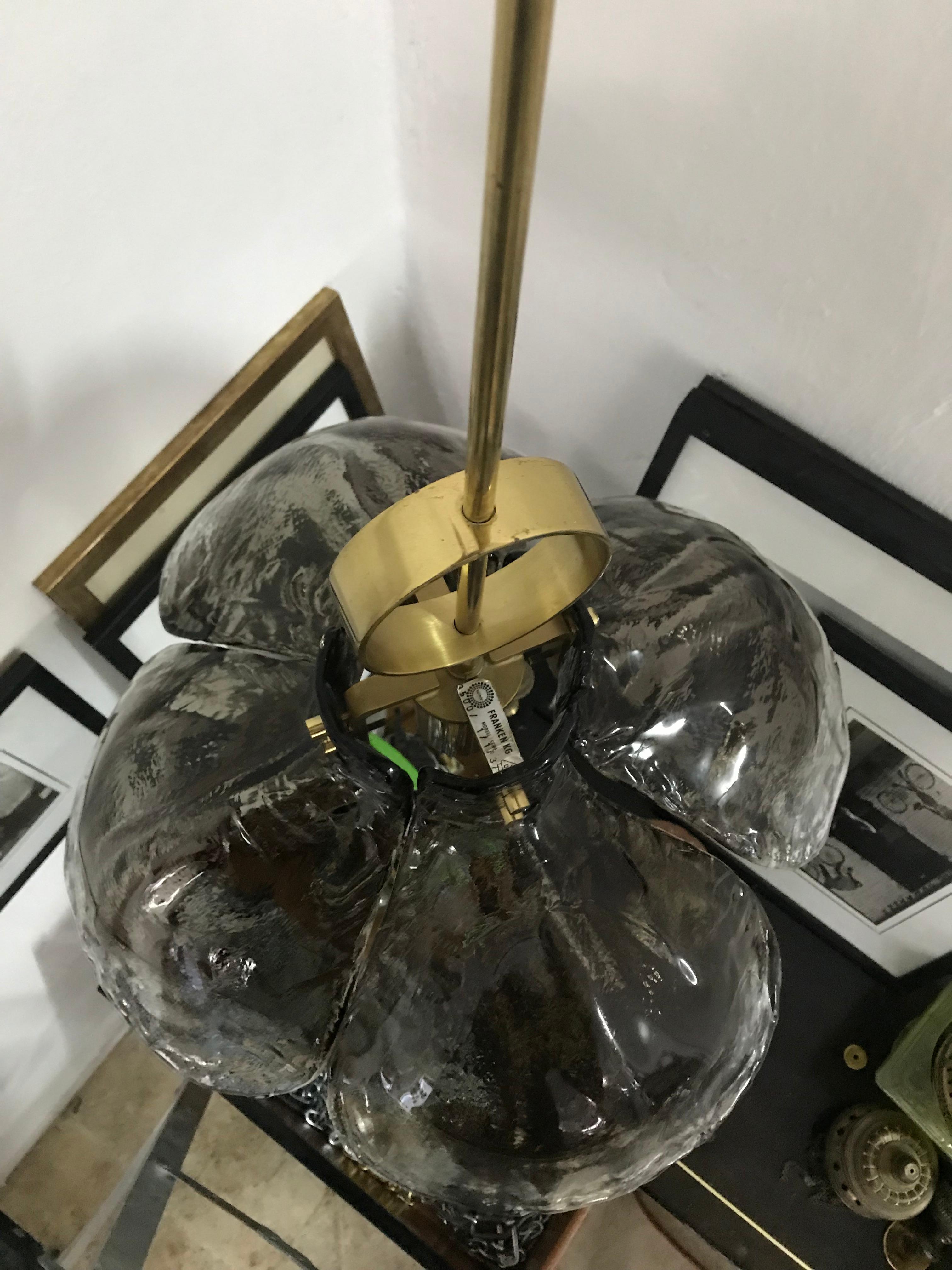 Brass Mid-Century Modern Kalmar Chandelier with Mazzega Glass, circa 1970 For Sale