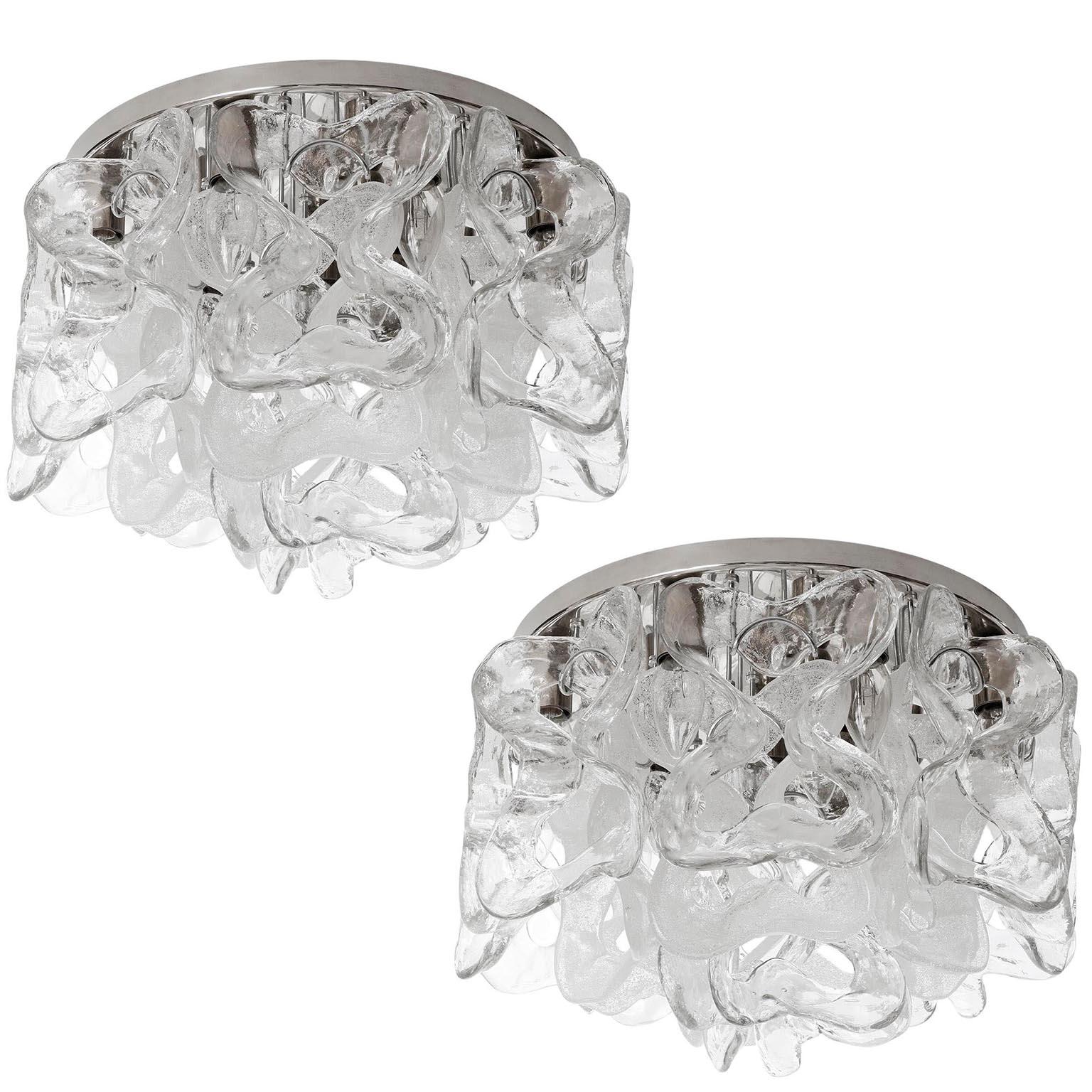 Mid-Century Modern Kalmar Flush Mount Light 'Catena', Chrom Murano Glas, 1970er Jahre im Angebot 4
