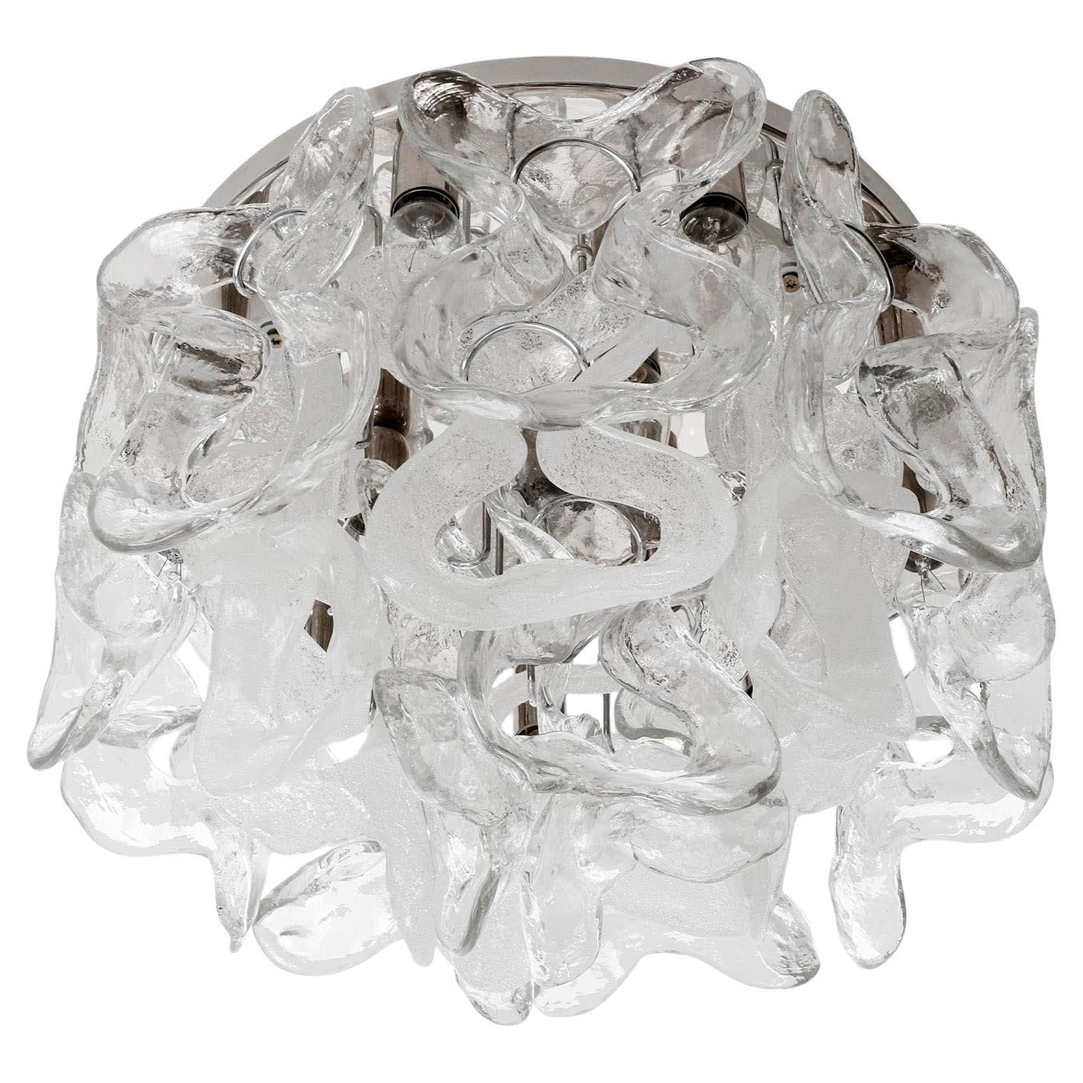 Mid-Century Modern Kalmar Flush Mount Light 'Catena', Chrom Murano Glas, 1970er Jahre (Moderne der Mitte des Jahrhunderts) im Angebot