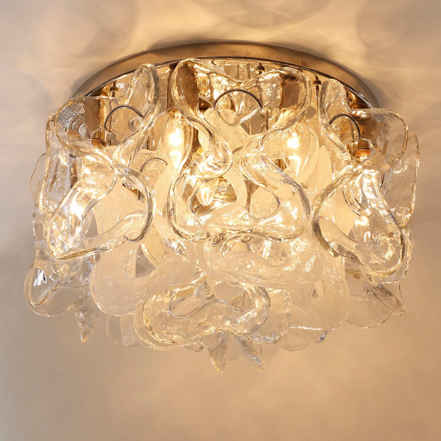Mid-Century Modern Kalmar Flush Mount Light 'Catena', Chrom Murano Glas, 1970er Jahre (Poliert) im Angebot