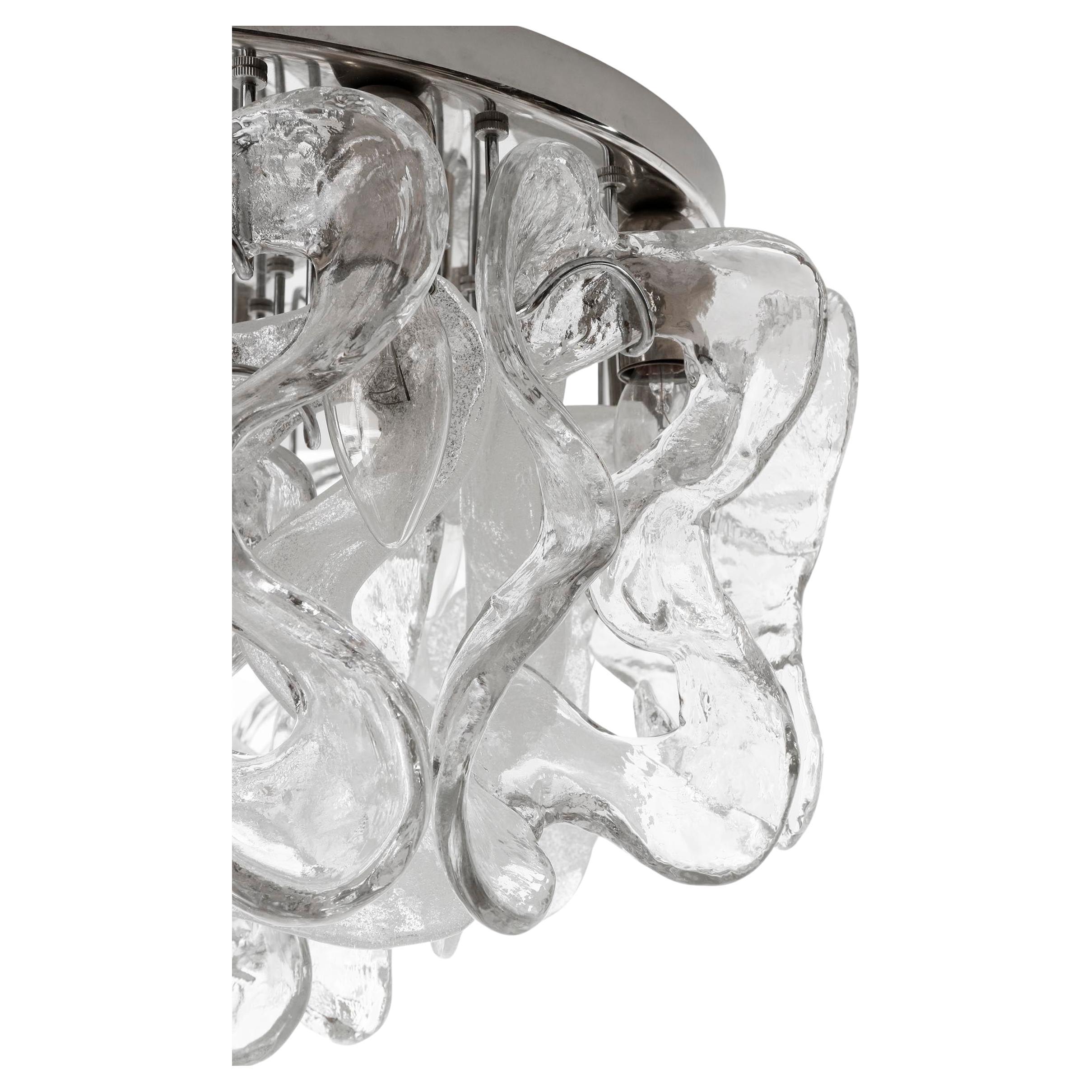 Mid-Century Modern Kalmar Flush Mount Light 'Catena', Chrom Murano Glas, 1970er Jahre (Edelstahl) im Angebot