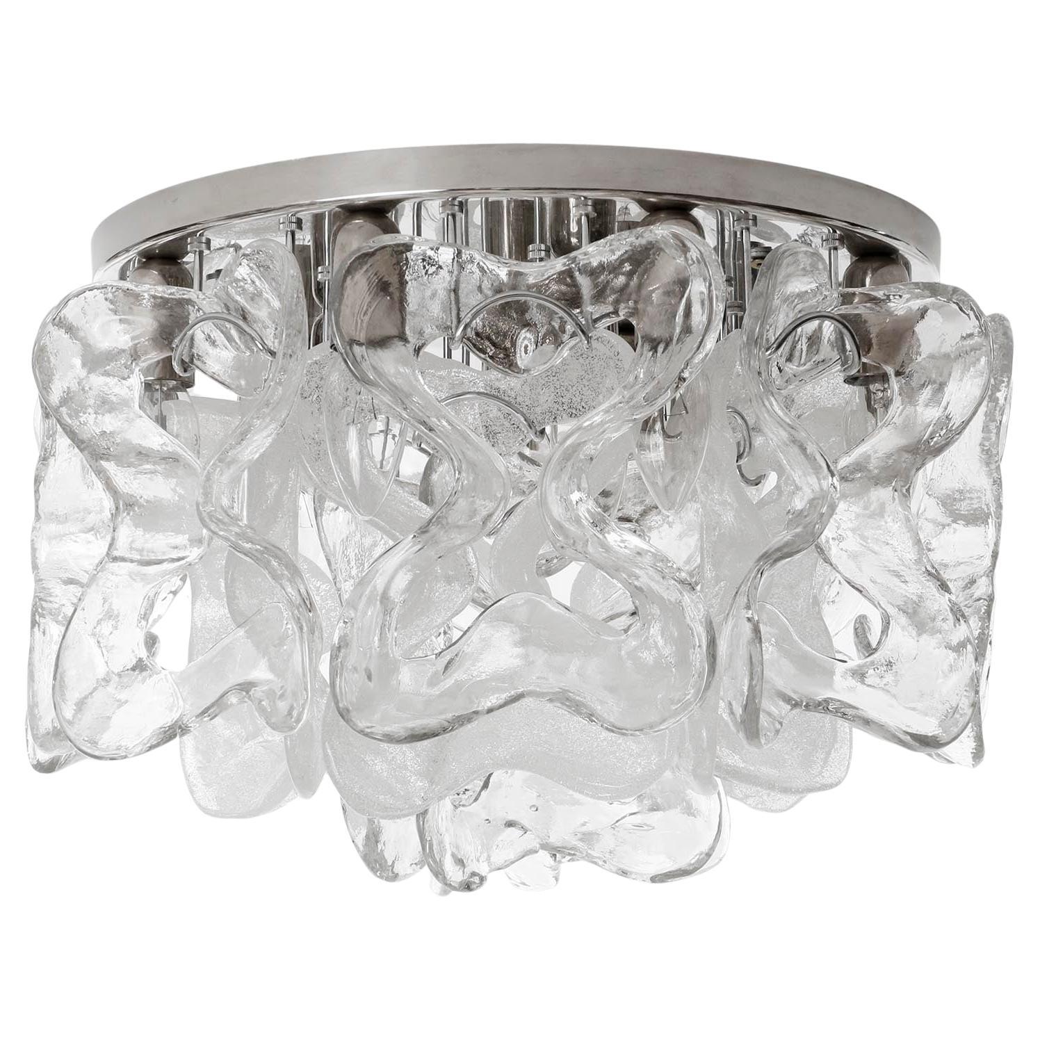 Mid-Century Modern Kalmar Flush Mount Light 'Catena', Chrom Murano Glas, 1970er Jahre im Angebot