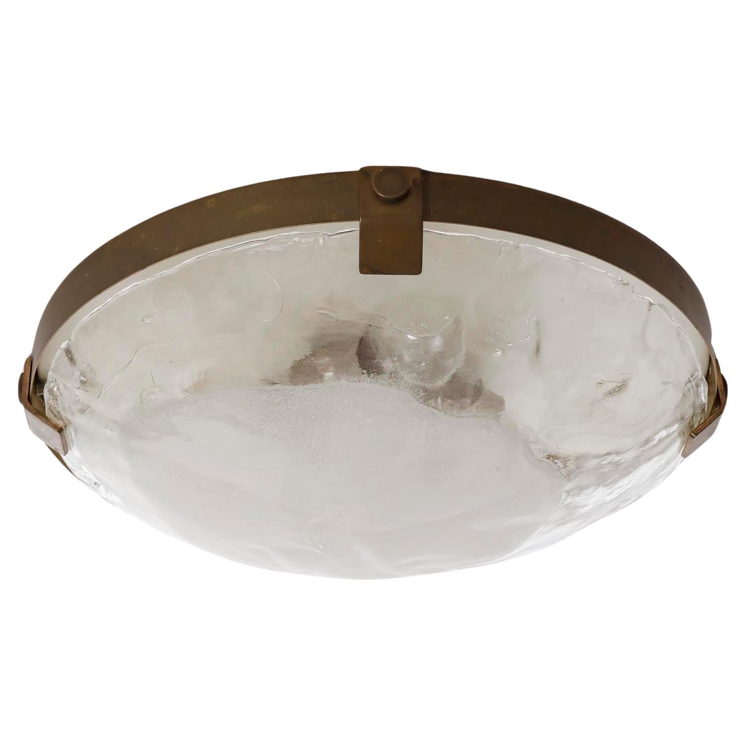 Mid-Century Modern Kalmar Flush Mount Light, patiniertes Messing Murano Glas, 1970er Jahre