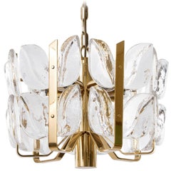 Mid-Century Modern Kalmar Pendant Light Chandelier 'Florida', Glass Brass, 1970s