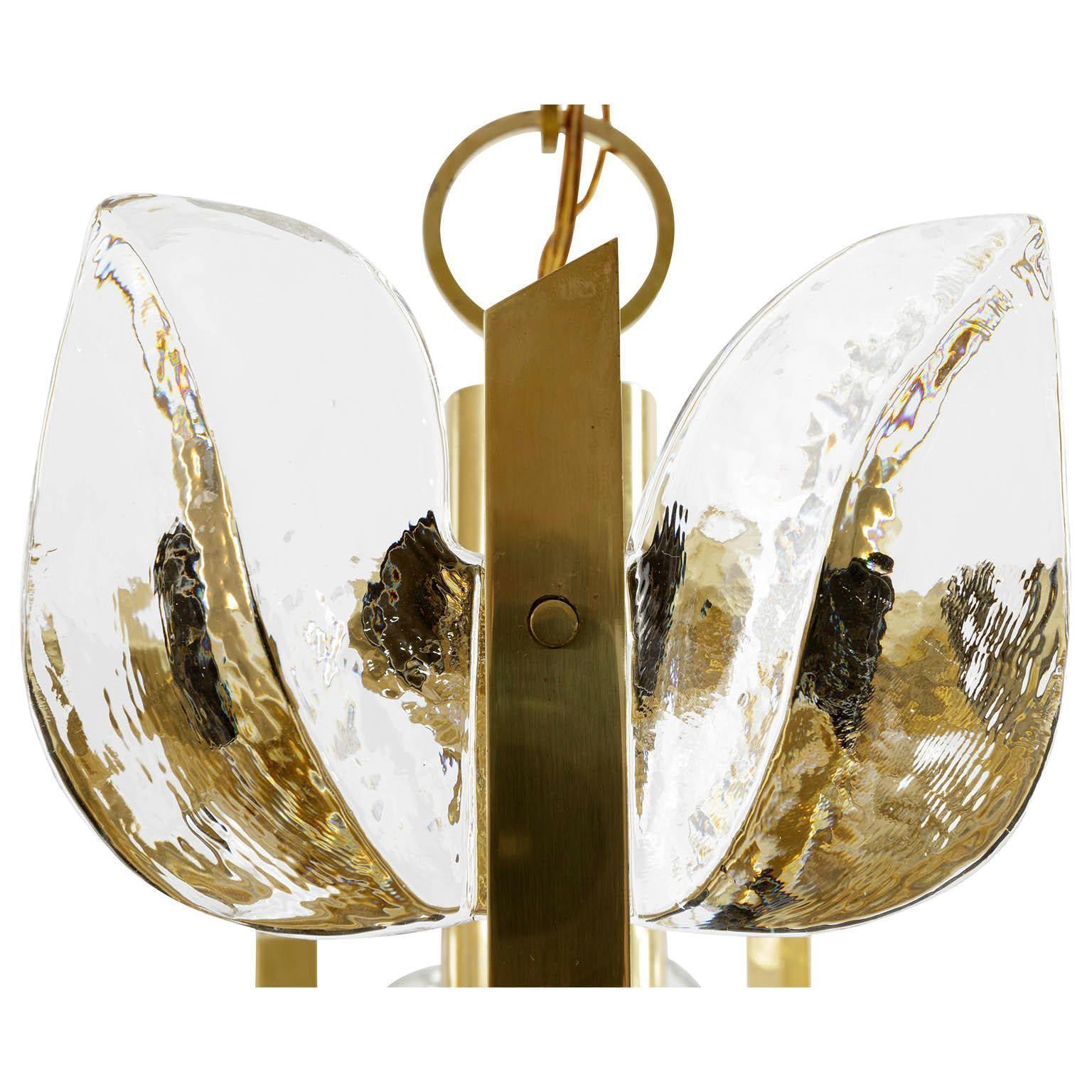 Mid-Century Modern Kalmar Pendant Light Chandelier 'Florida', Glass Brass, 1970s For Sale 1
