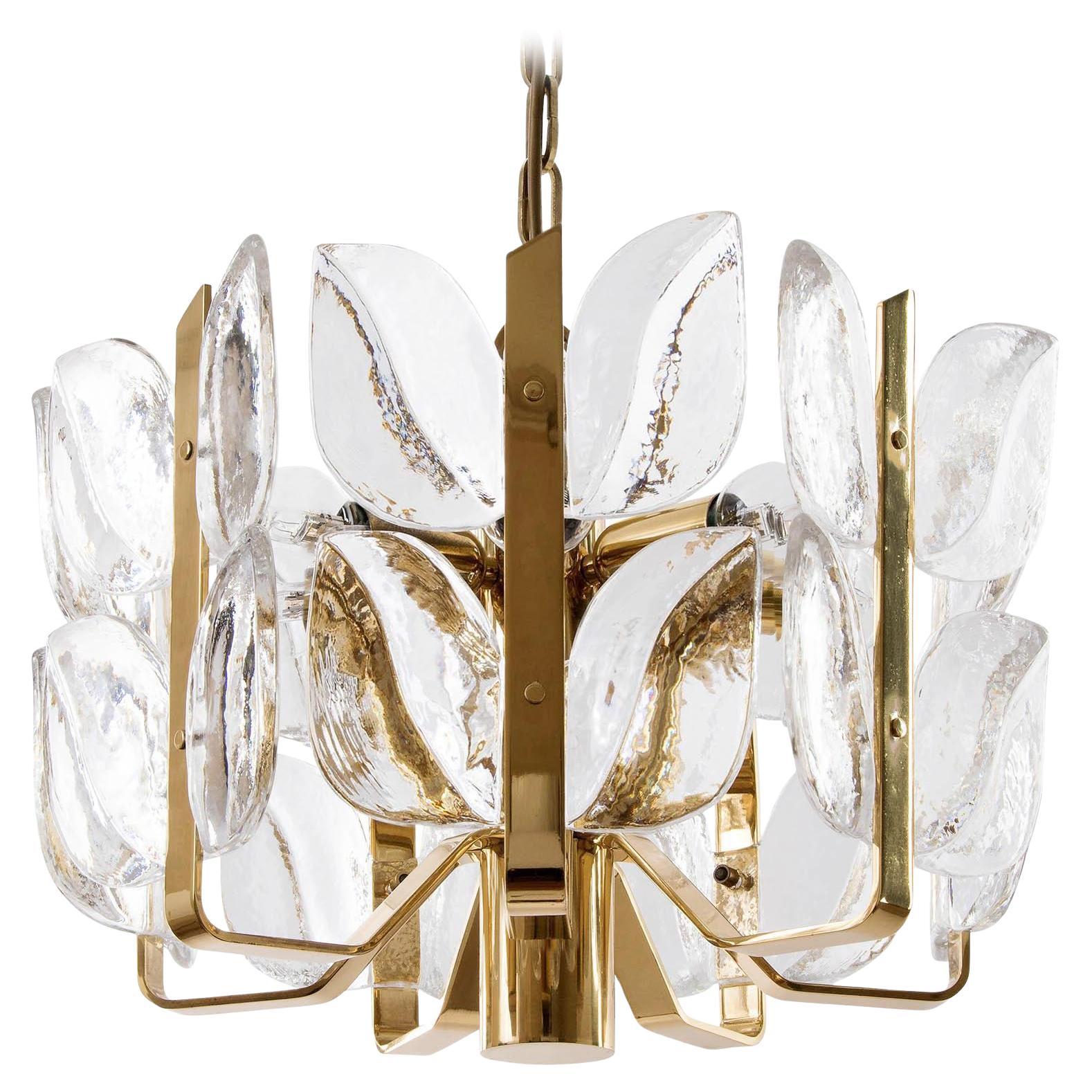 Mid-Century Modern Kalmar Pendant Light Chandelier 'Florida', Glass Brass, 1970s