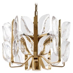 Mid-Century Modern Kalmar Pendant Light Chandelier 'Florida', Glass Brass, 1970s