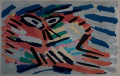 Mid-Century Modern Karel Appel Mask Face Lavender Signed Lithograph Framed