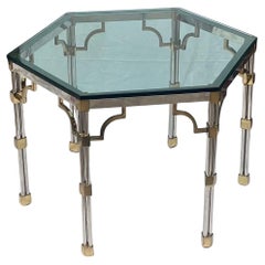 Mid Century Modern Karl Springer Jansen Vesey Brass Nickel Glass Center Table