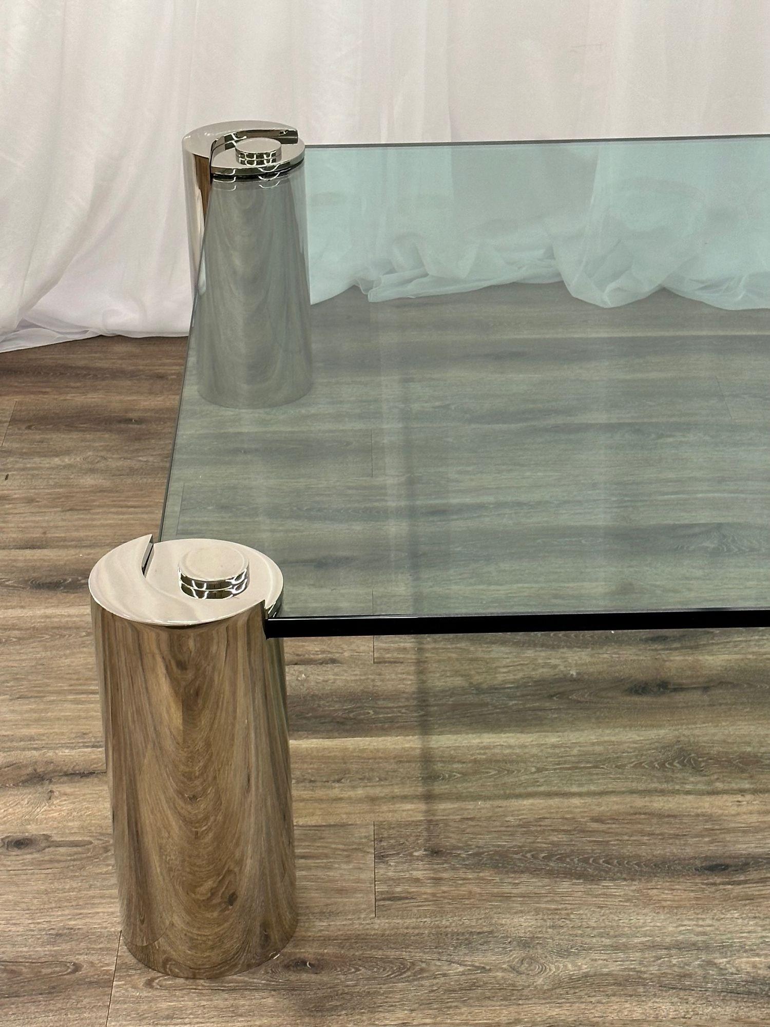 Karl Springer, grande table basse moderne du milieu du siècle, chrome, verre, années 1980 en vente 6