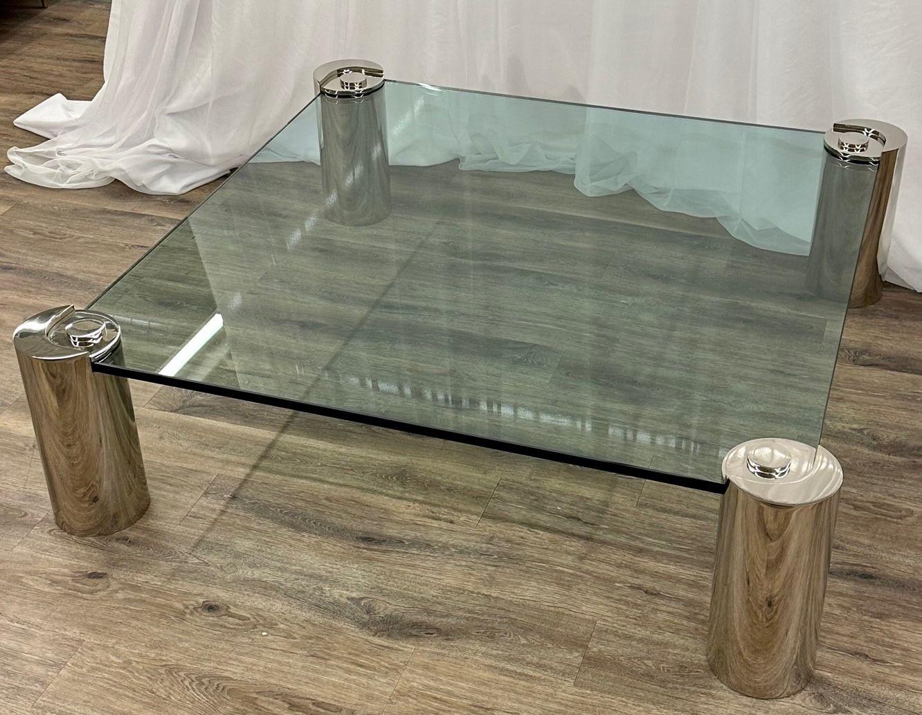 Karl Springer, grande table basse moderne du milieu du siècle, chrome, verre, années 1980 en vente 8