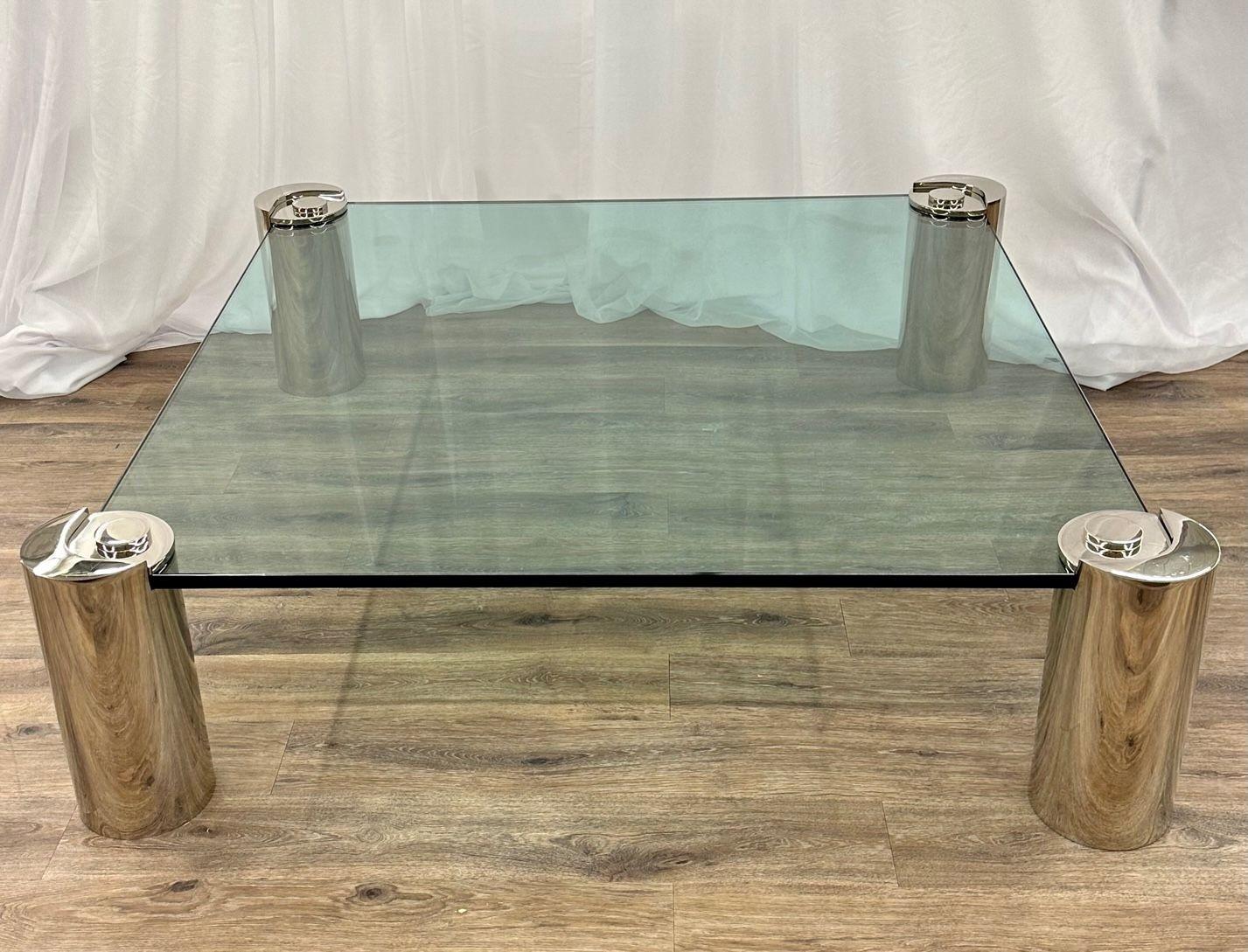 Karl Springer, grande table basse moderne du milieu du siècle, chrome, verre, années 1980 en vente 9