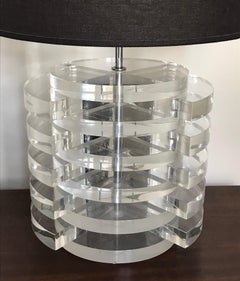 Mid Century Modern Stacked Lucite Disc Table Lamp, Karl Springer