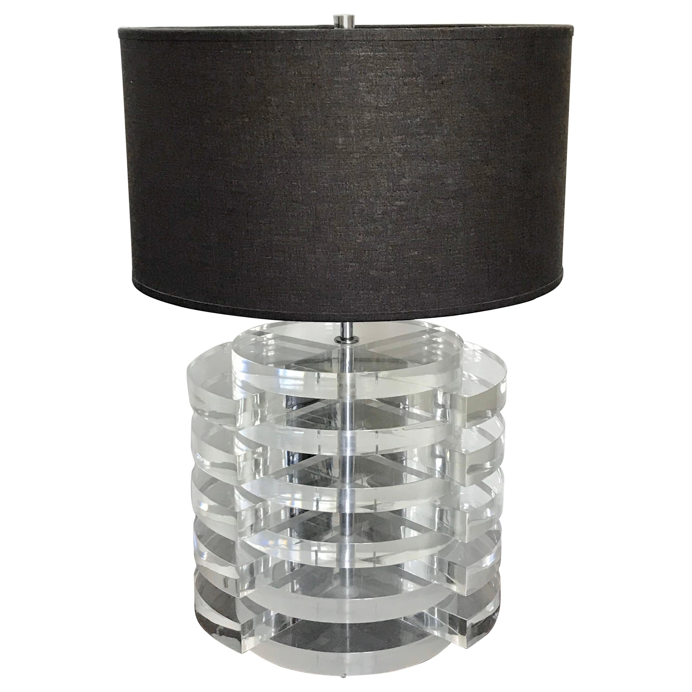 Mid-Century Modern Karl Springer Stacked Disc Lucite Table Lamp, 1970s For Sale