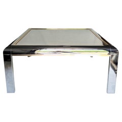 Mid Century Modern Karl Springer Style Chrome & Brass Square Coffee Table