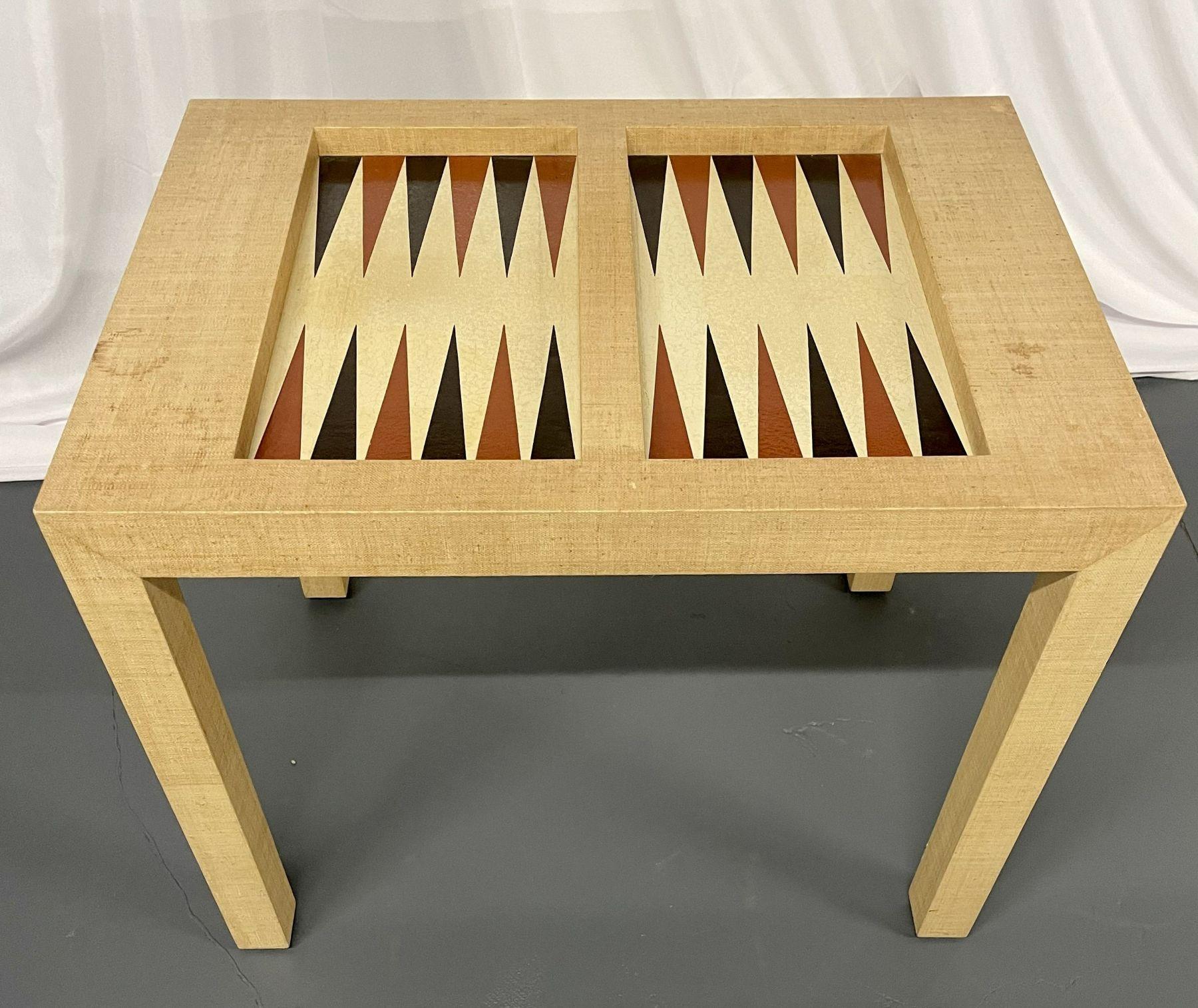 American Mid-Century Modern Karl Springer Style Game Table, Linen Wrapped, Backgammon