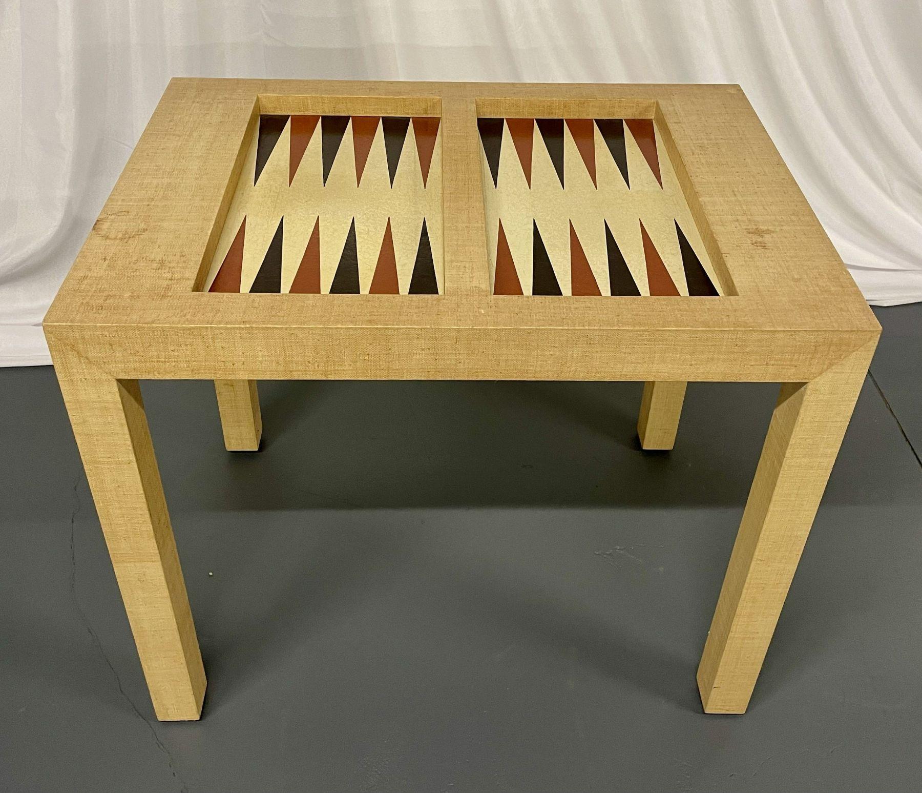 Mid-Century Modern Karl Springer Style Game Table, Linen Wrapped, Backgammon 1